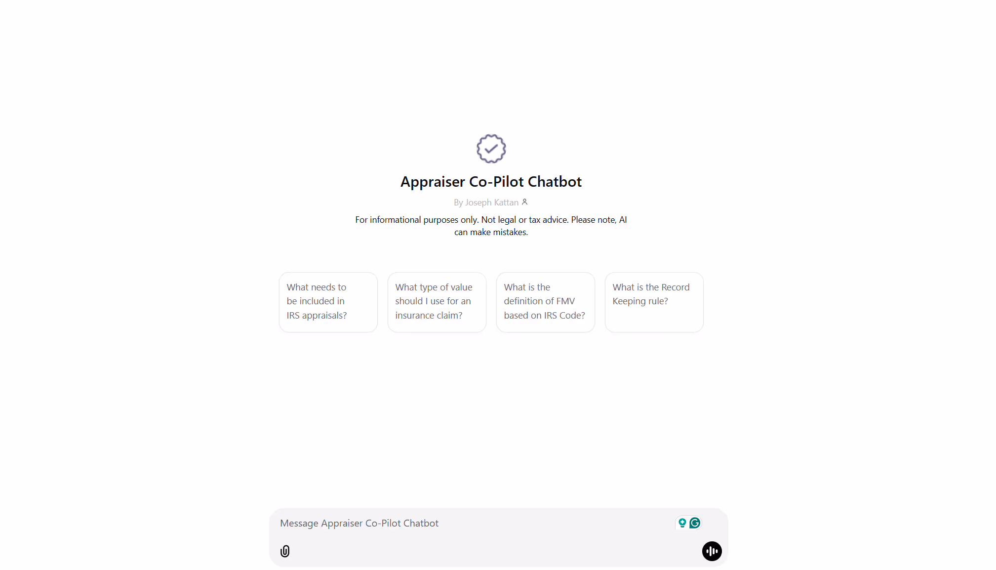 Appraiser chatbot screenshot