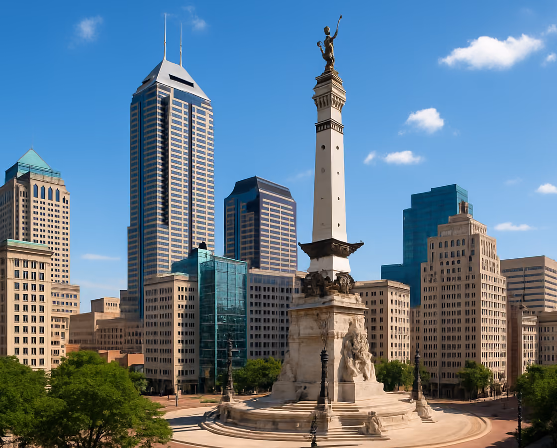 Downtown Indianapolis, Indiana skyline with the Soldiers and Sailors Monument at Monument Circle