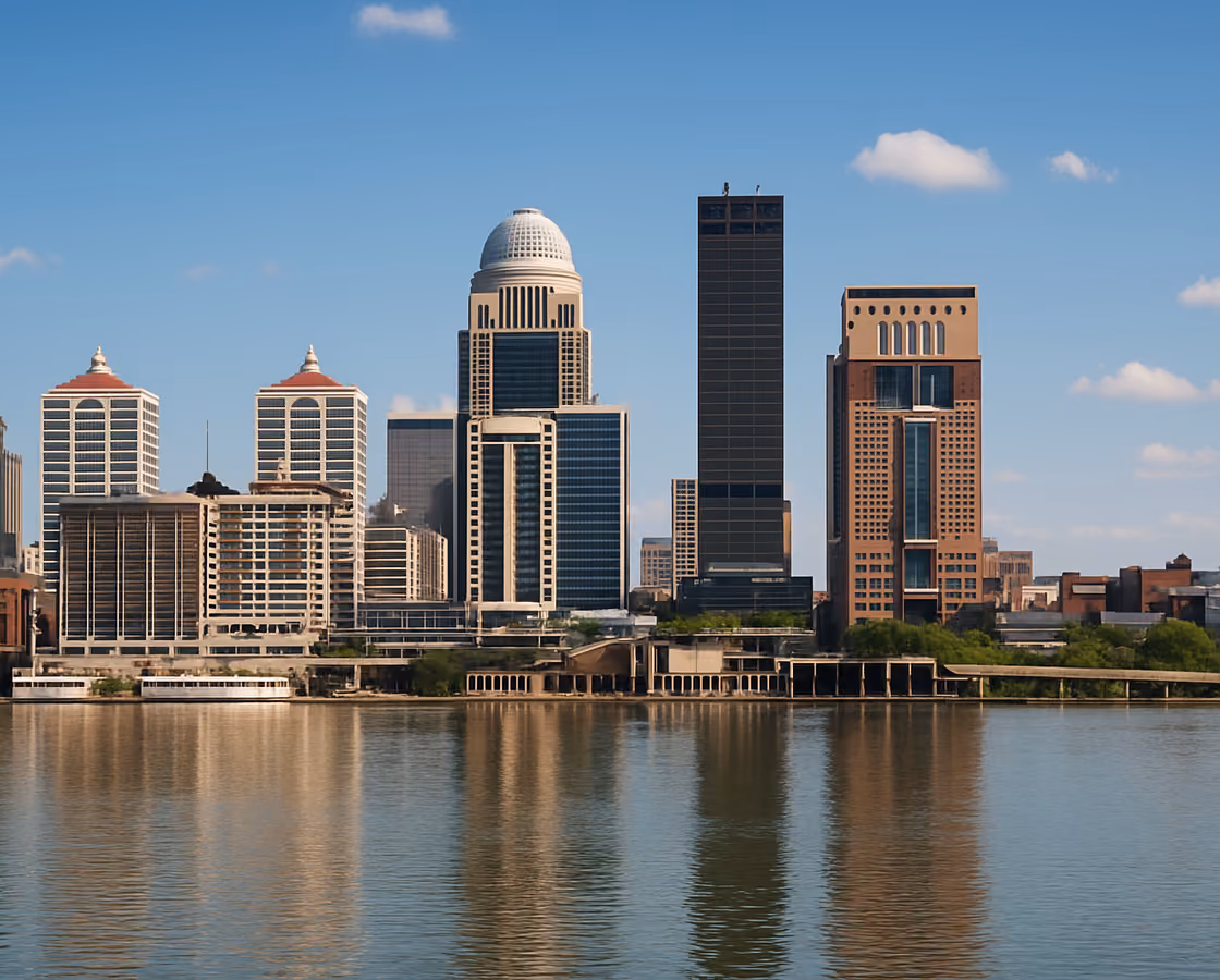 Downtown Louisville, Kentucky skyline along the Ohio River waterfront