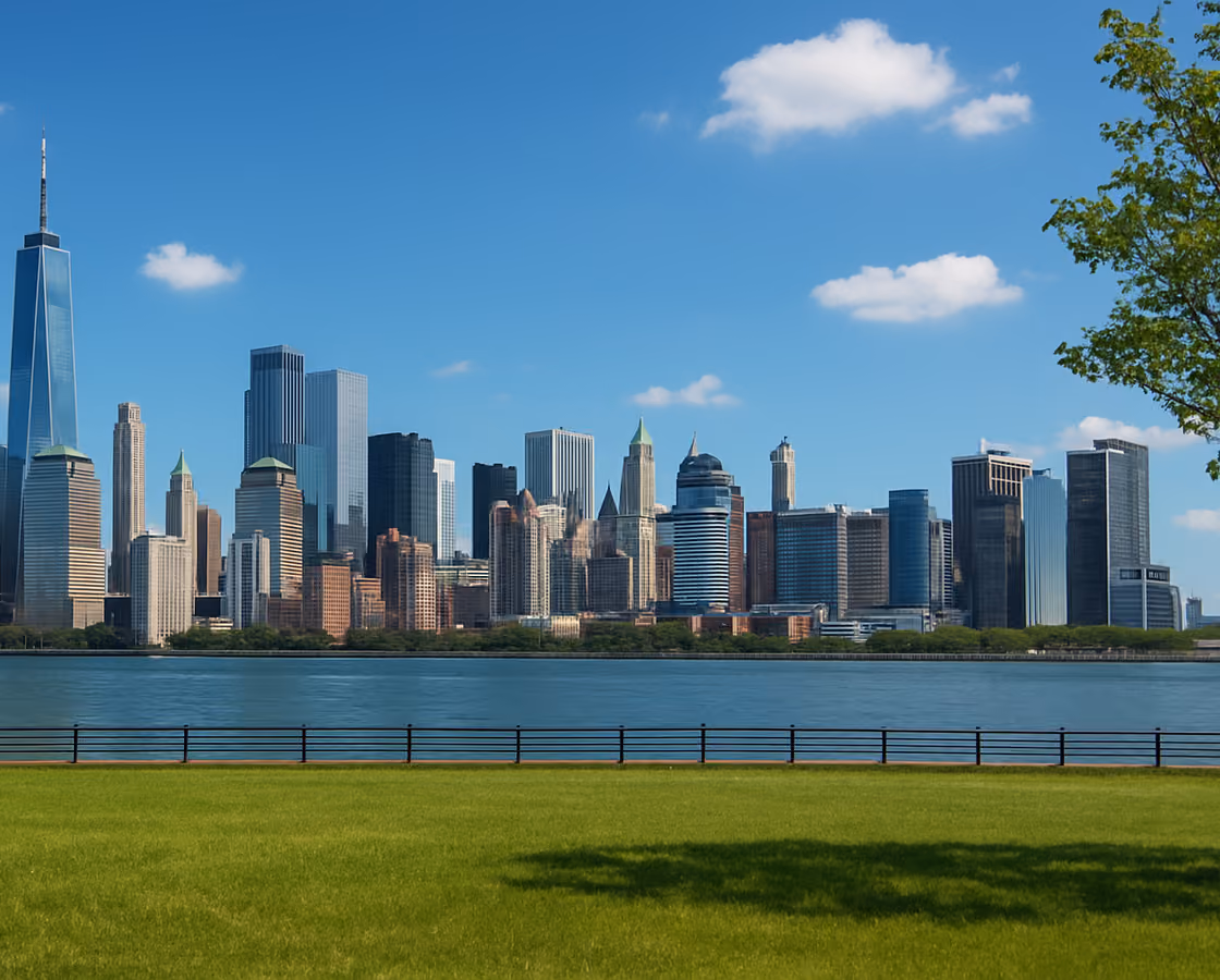 Jersey City, New Jersey waterfront skyline seen from Liberty State Park