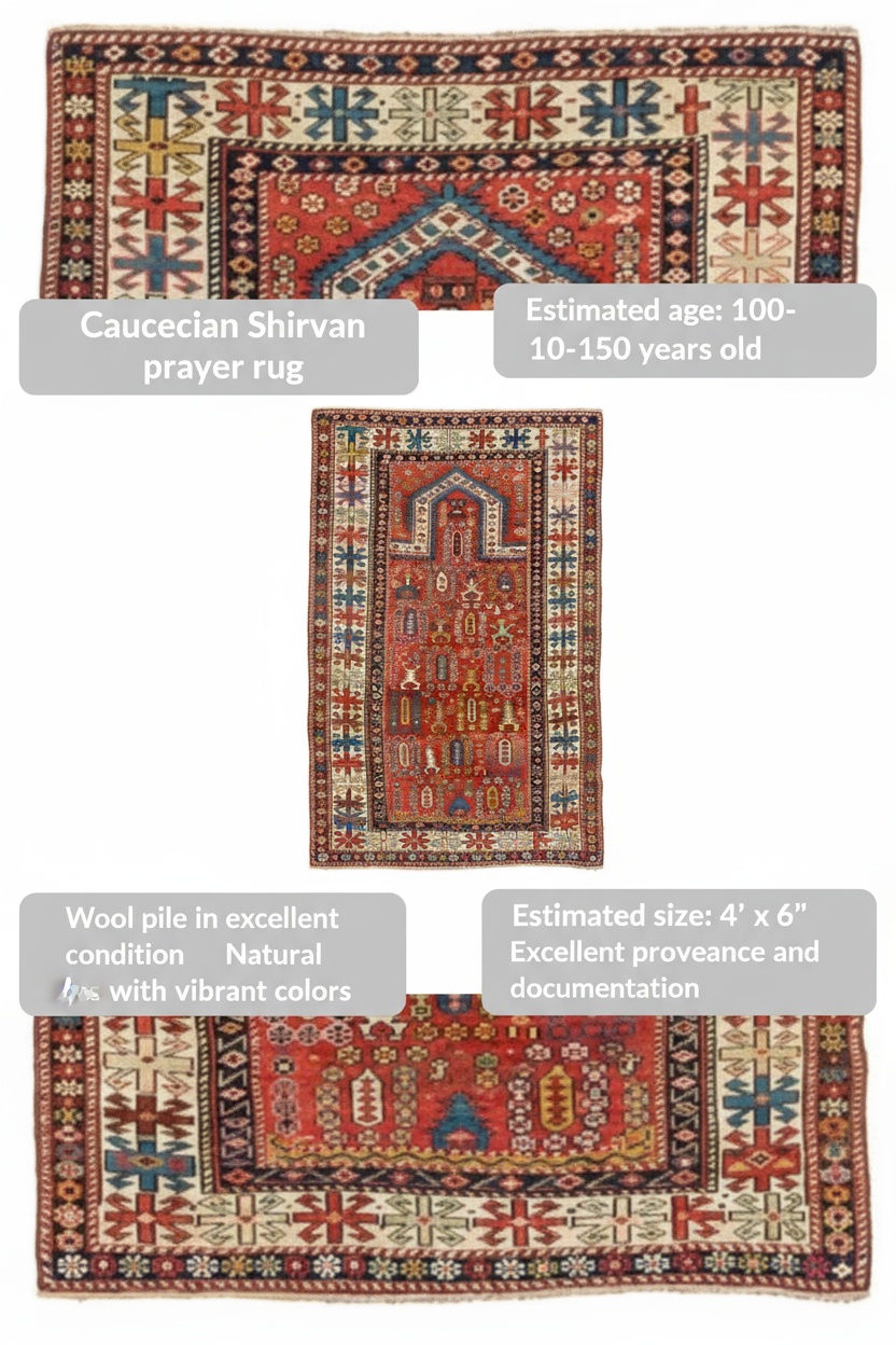 caucasian rug shirvan prayer value