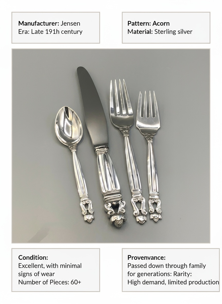 jensen silver acorn flatware value