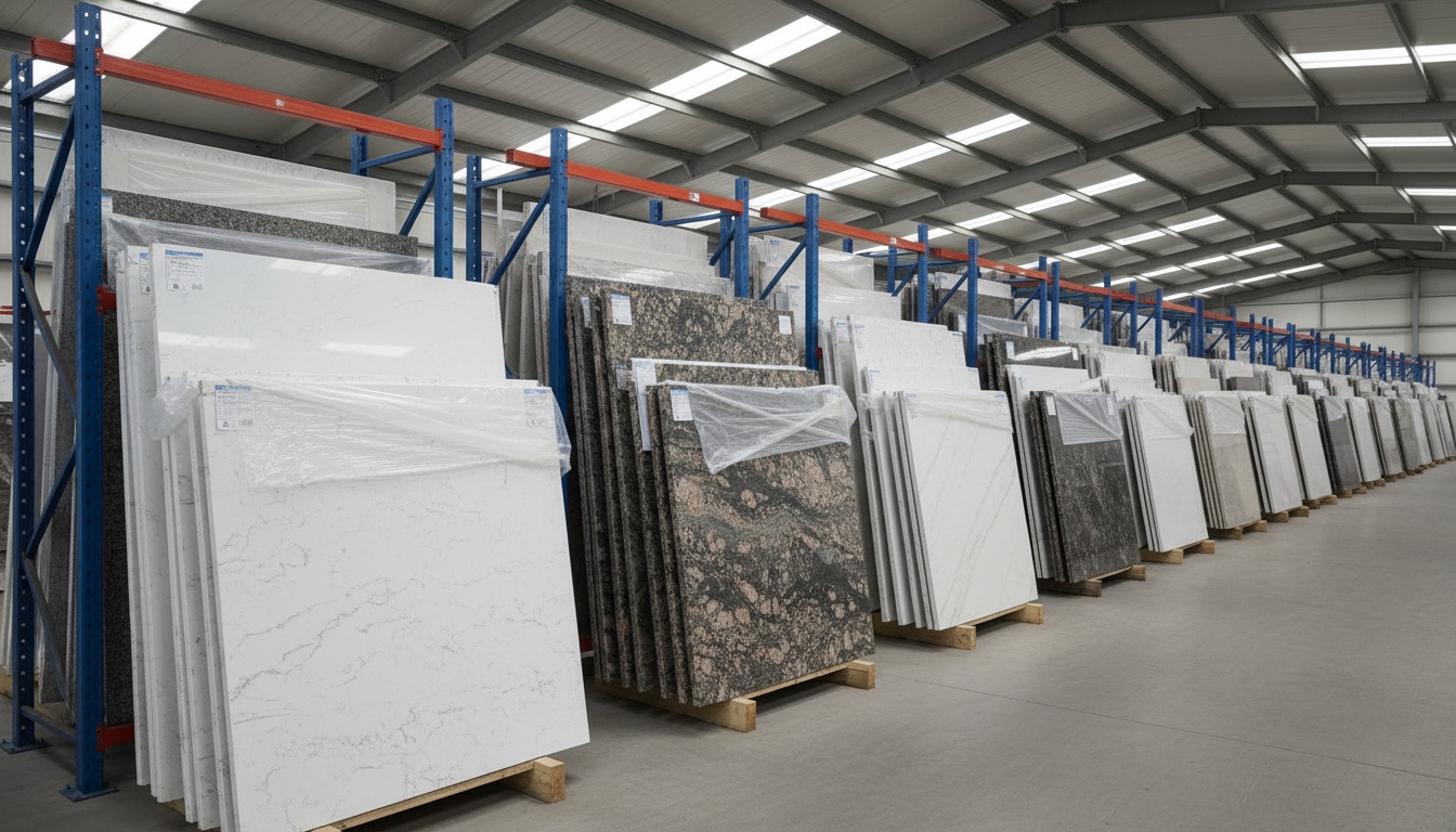 A man appraising furniture in a home. Cartoon image in purple. 
