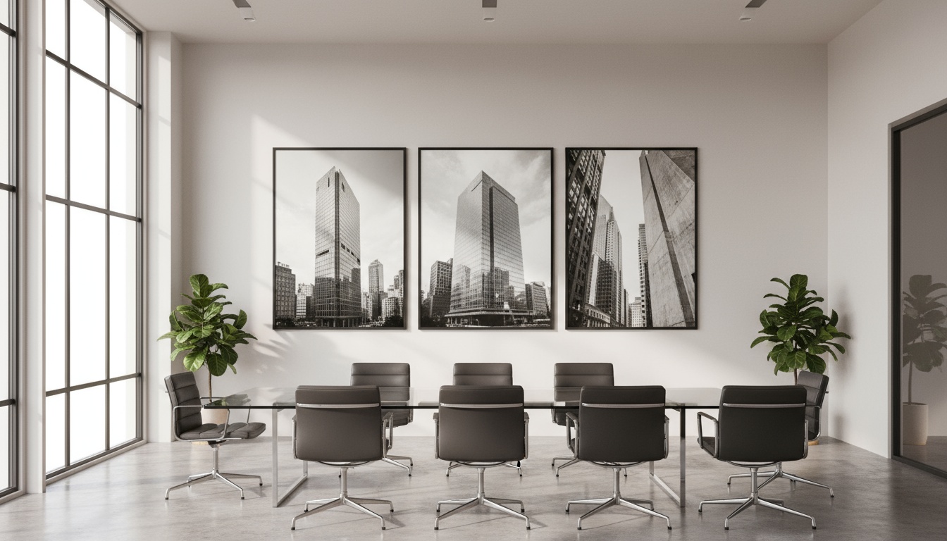 A man appraising furniture in a home. Cartoon image in purple. 