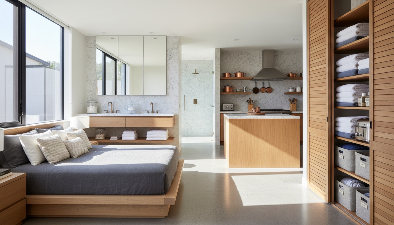 A man appraising furniture in a home. Cartoon image in purple. 