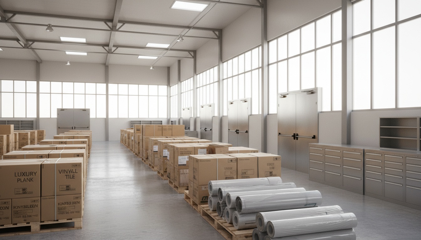 A man appraising furniture in a home. Cartoon image in purple. 