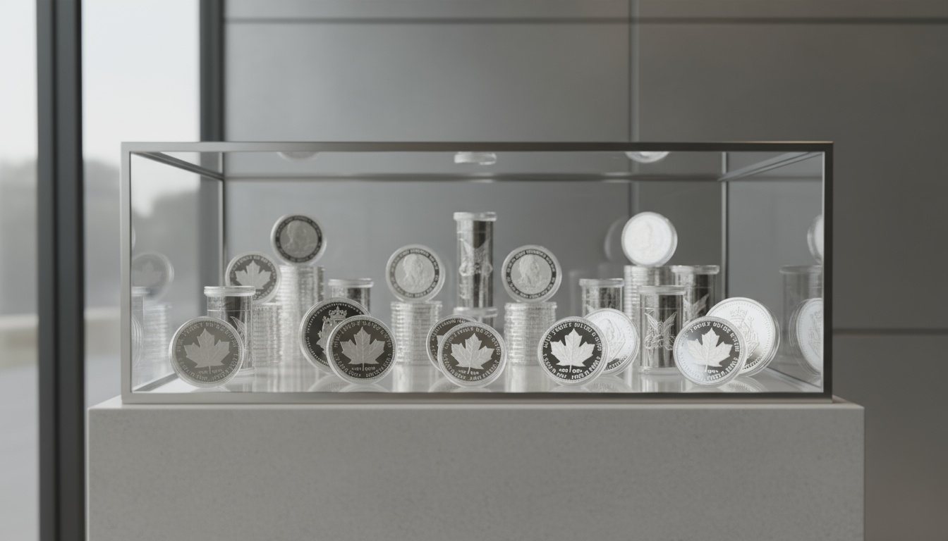 A man appraising furniture in a home. Cartoon image in purple.