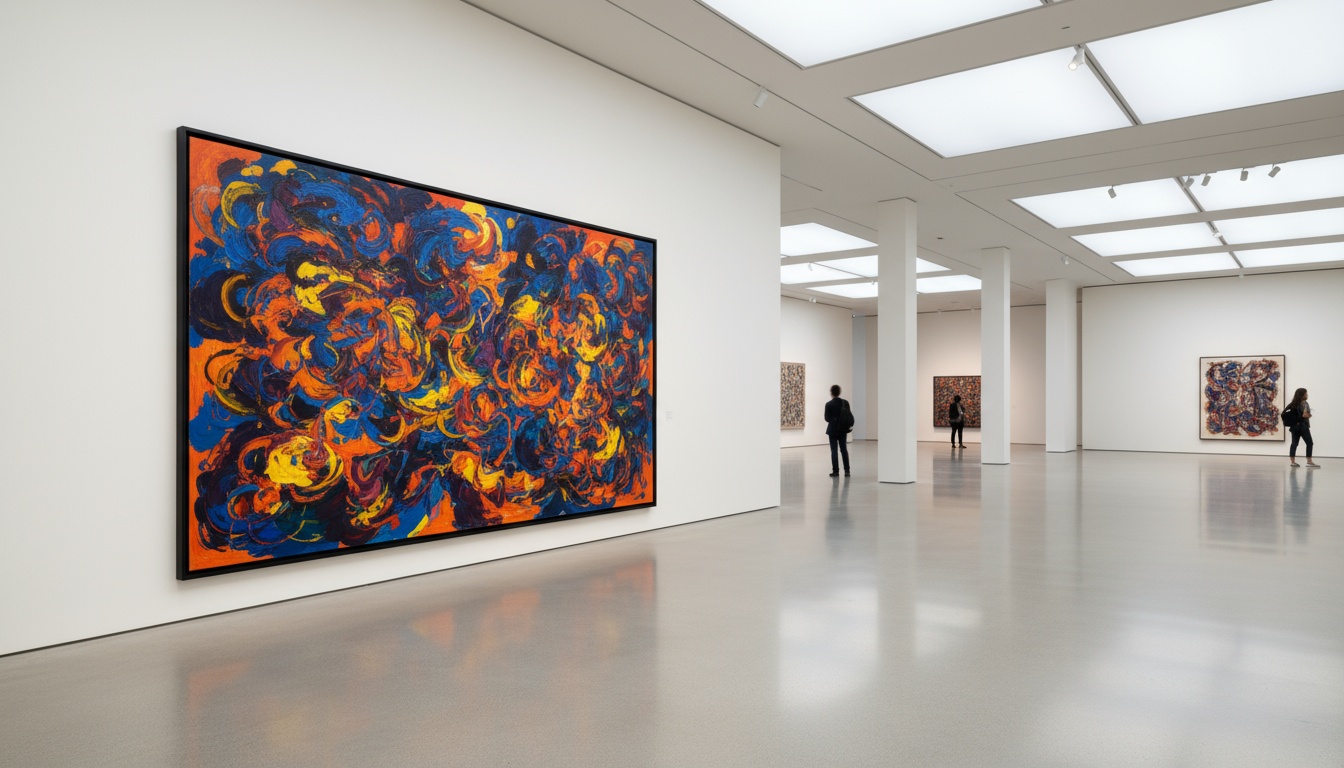 A man appraising furniture in a home. Cartoon image in purple.