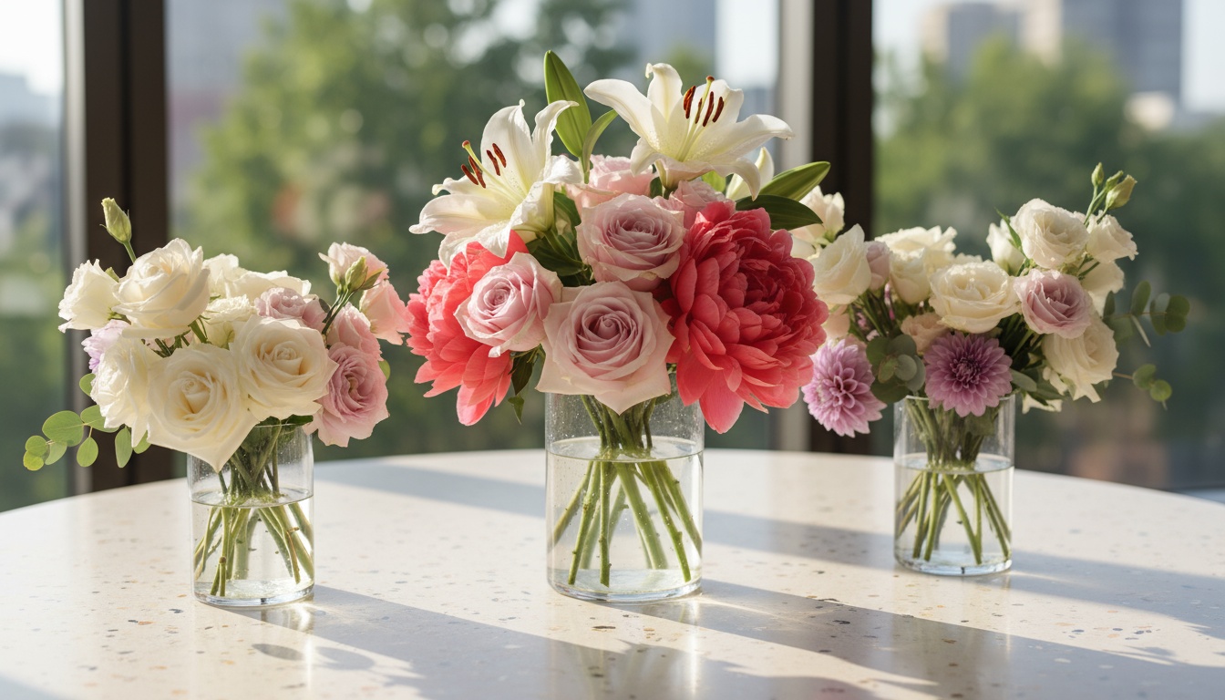A man appraising furniture in a home. Cartoon image in purple. 
