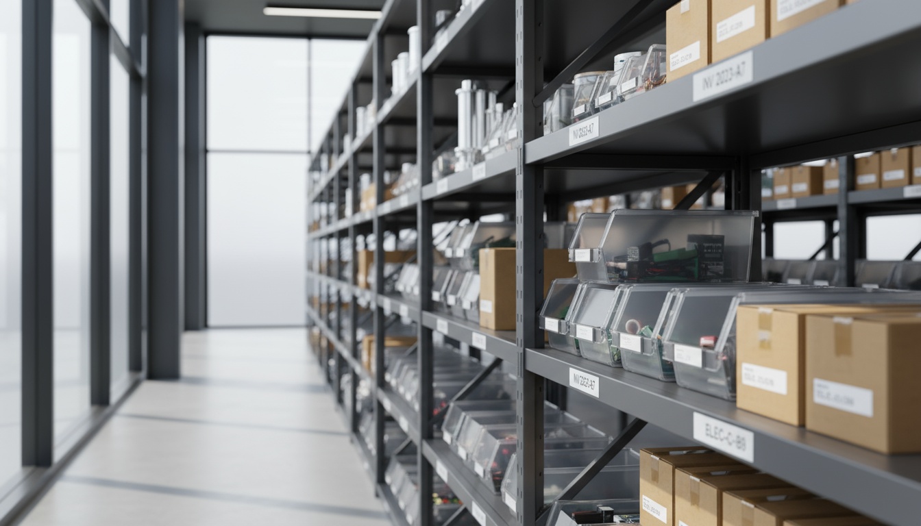 A man appraising furniture in a home. Cartoon image in purple.