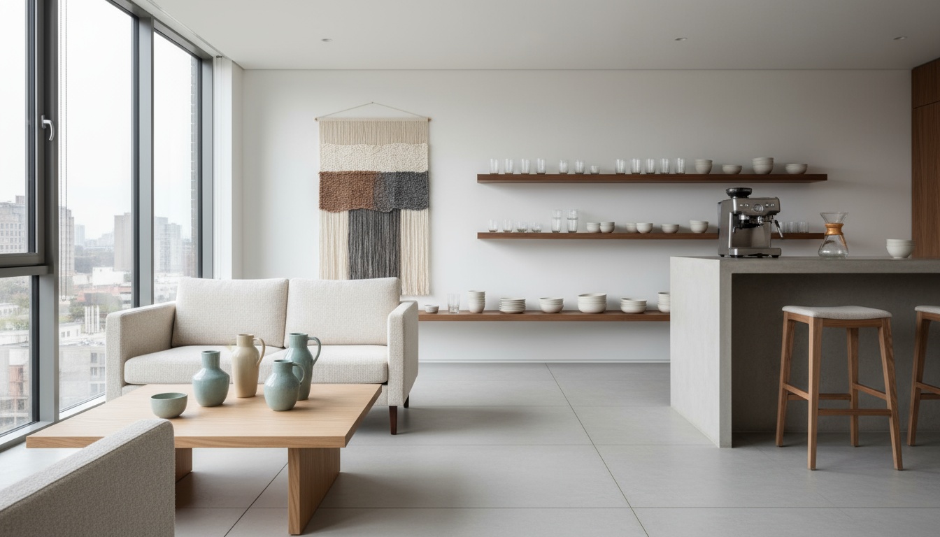 A man appraising furniture in a home. Cartoon image in purple.