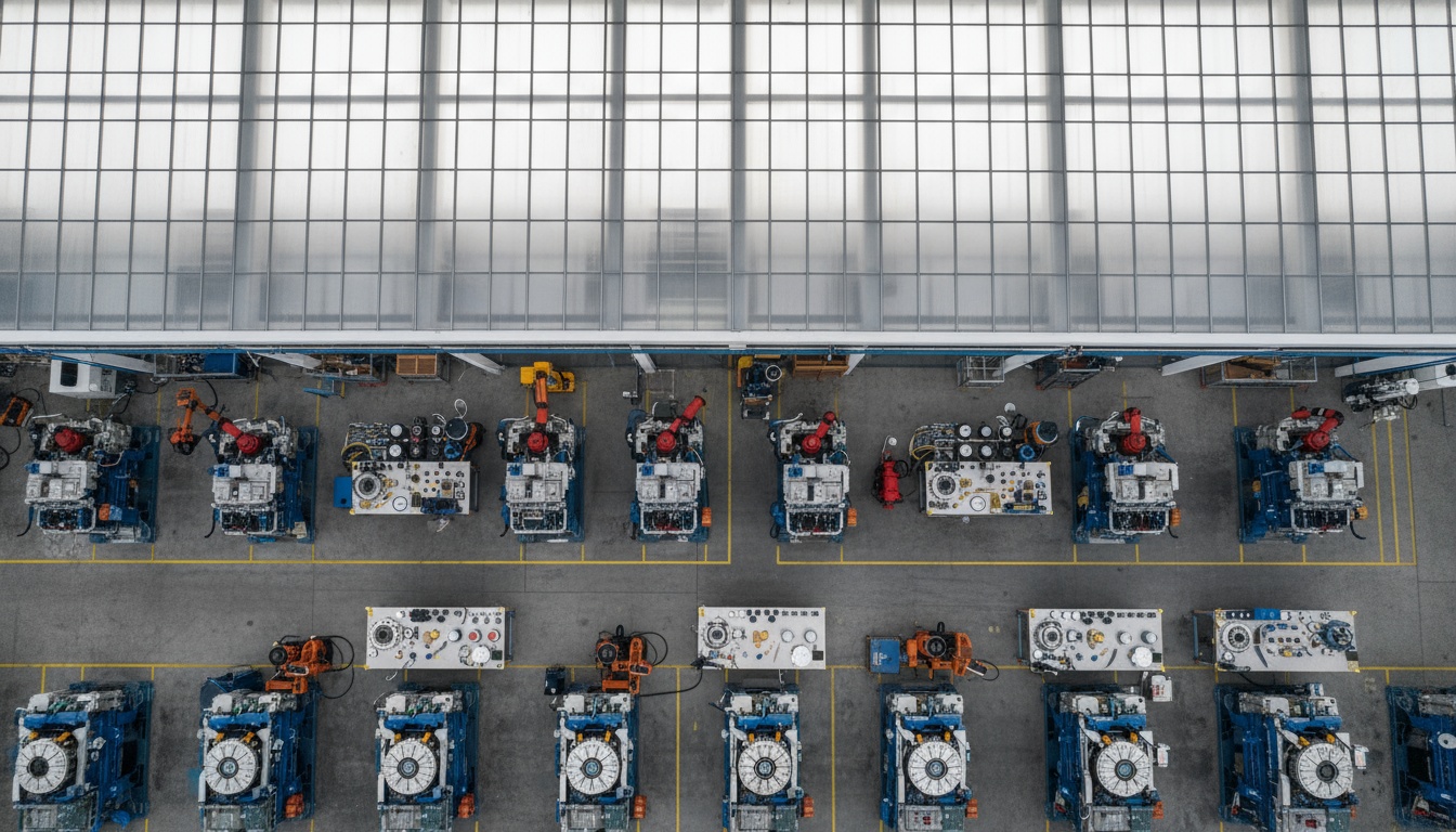 A man appraising furniture in a home. Cartoon image in purple.