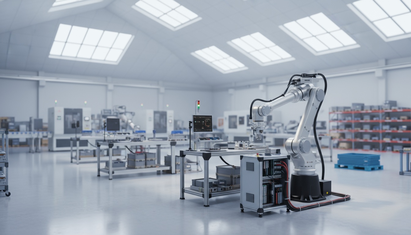 A man appraising furniture in a home. Cartoon image in purple. 