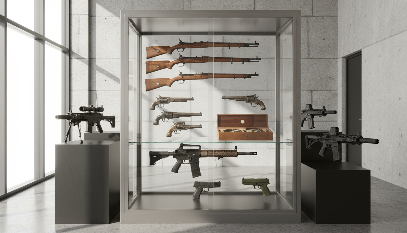 A man appraising furniture in a home. Cartoon image in purple. 