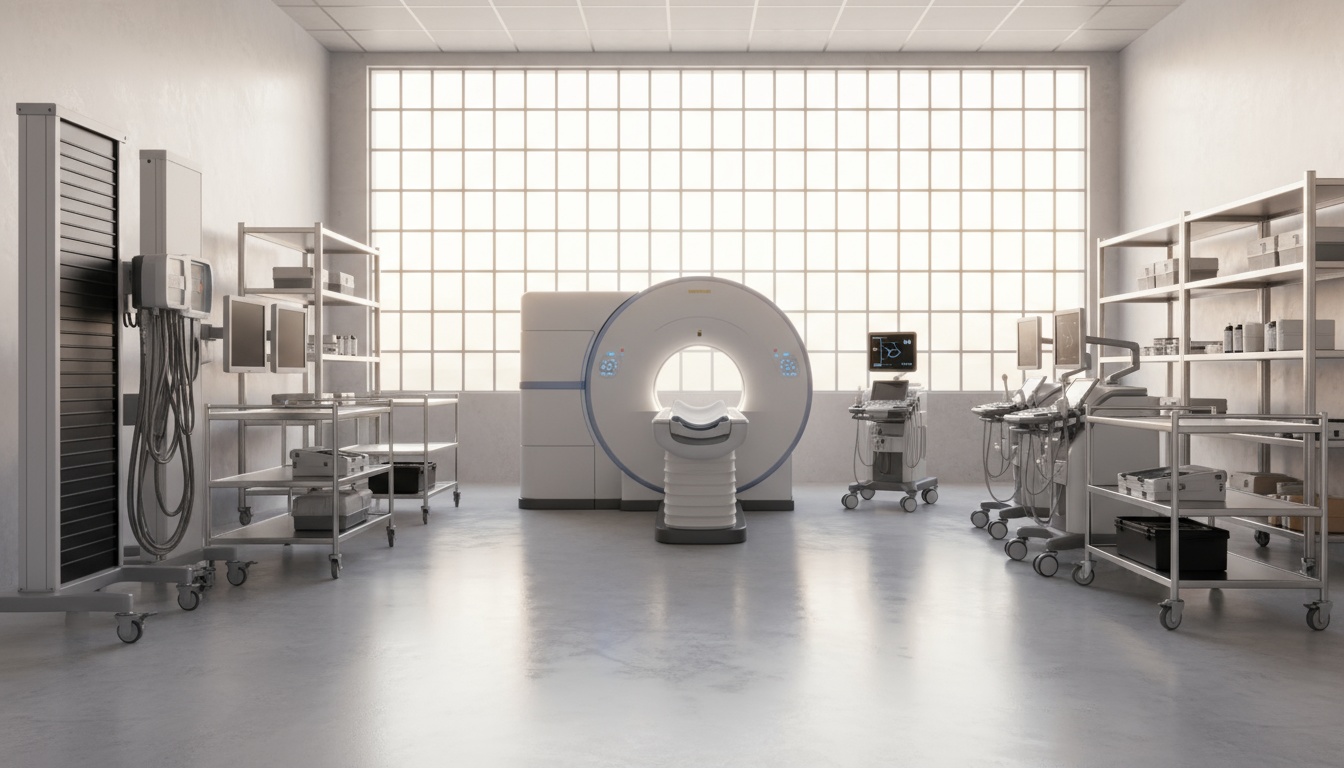 A man appraising furniture in a home. Cartoon image in purple. 