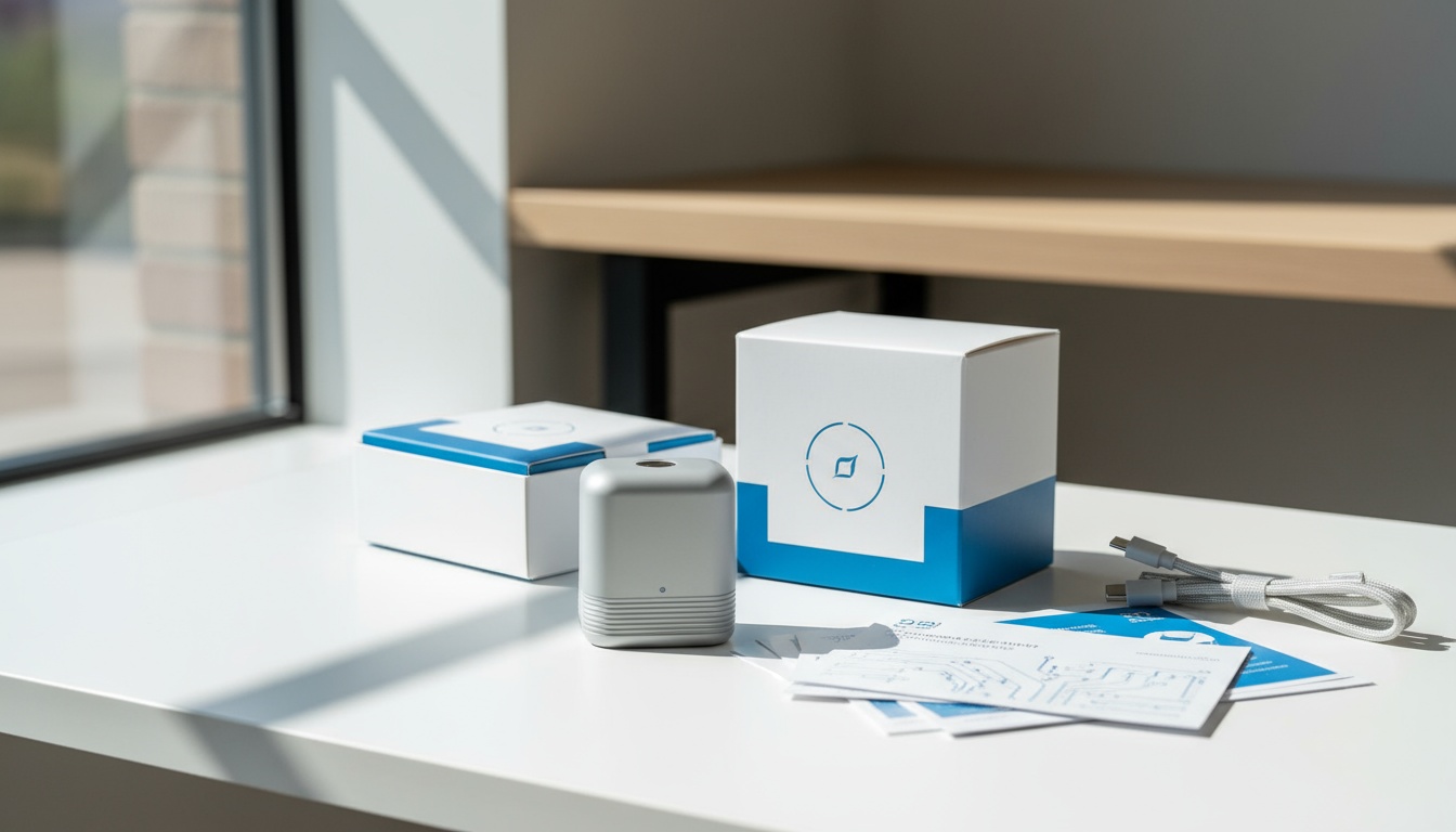 A man appraising furniture in a home. Cartoon image in purple. 