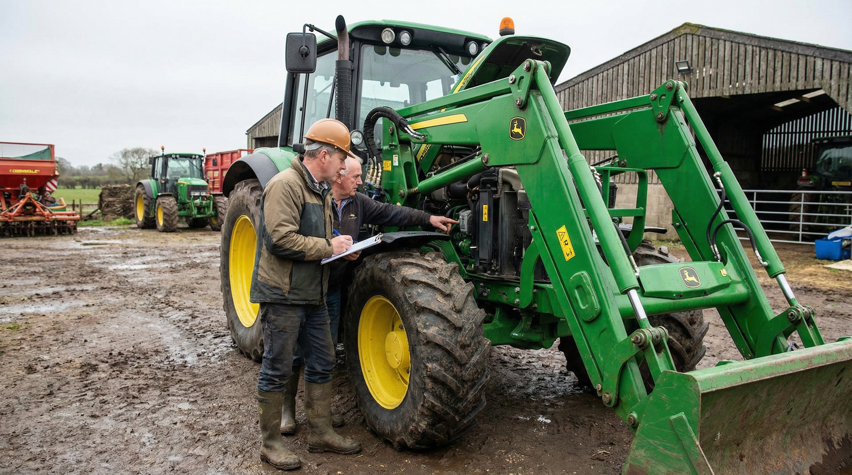 Appraiser inspecting farm equipment