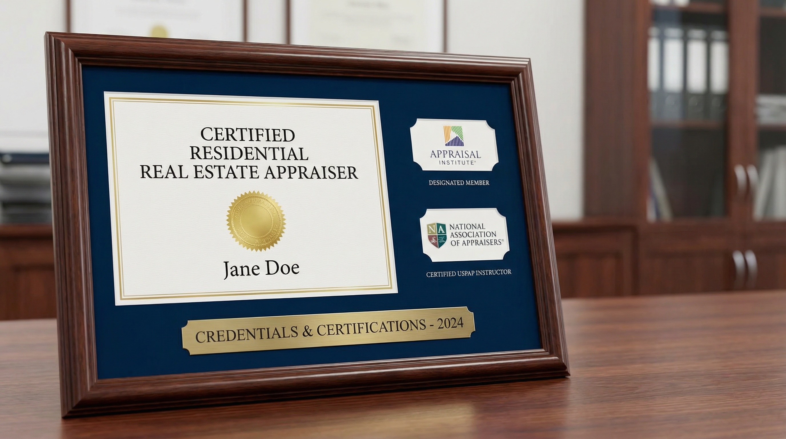 certified appraiser credentials and certifications display