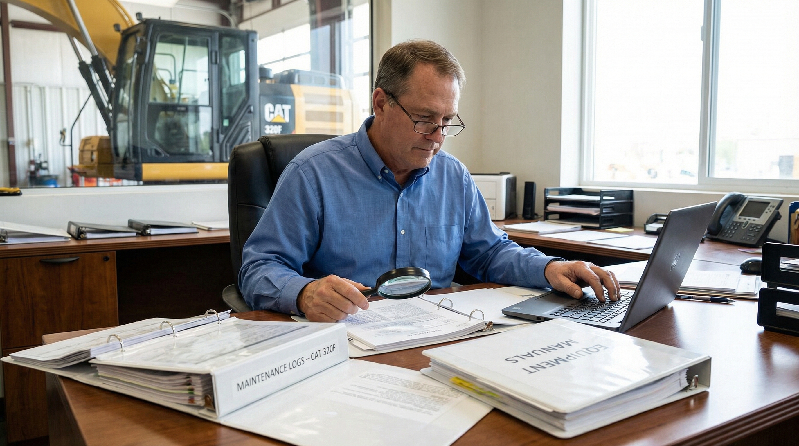 appraiser reviewing equipment documentation and maintenance records