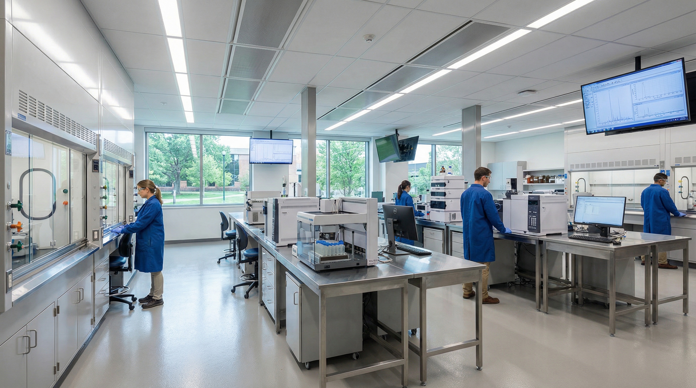 Modern laboratory equipment with analytical instruments in professional setting