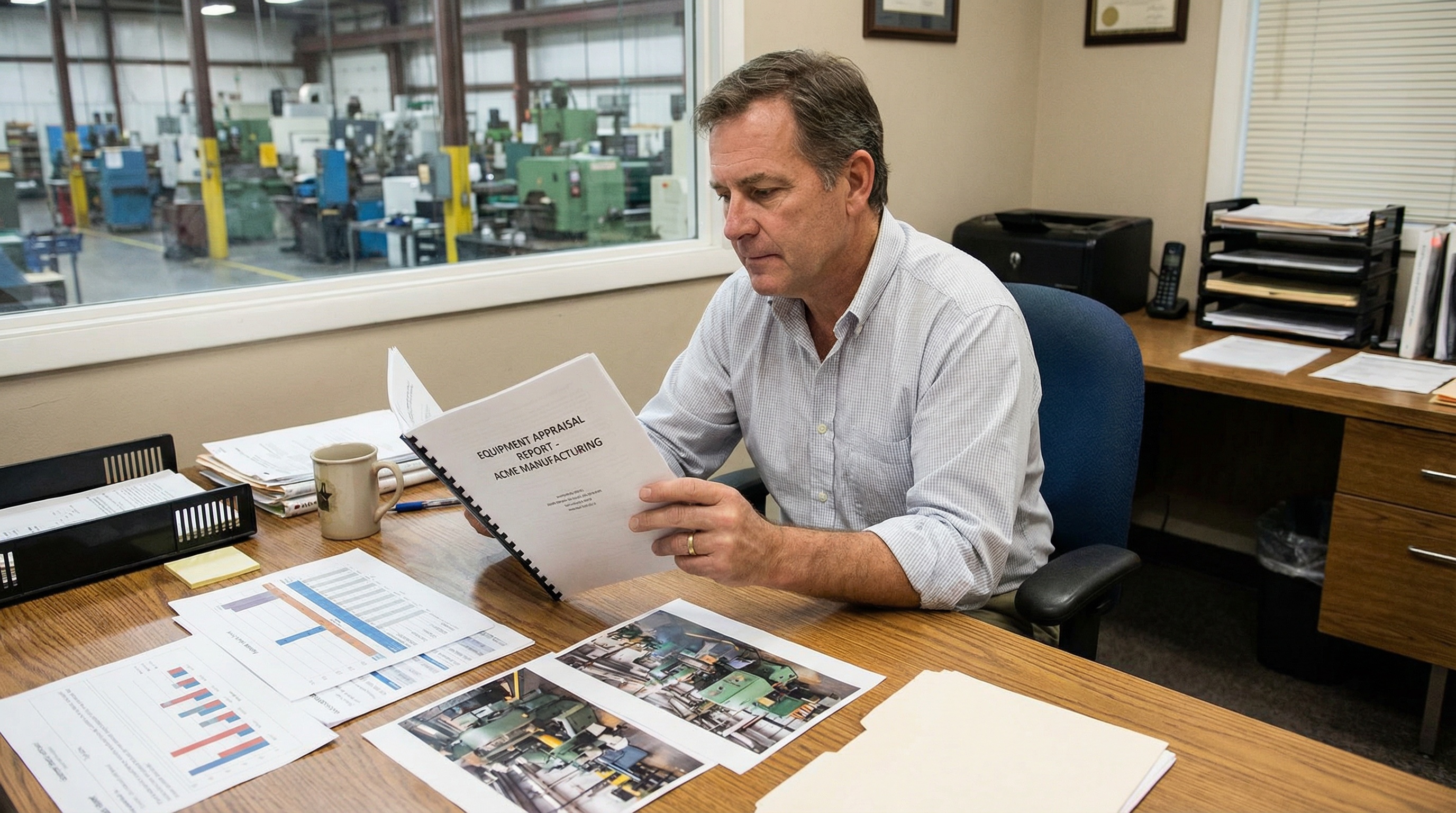 Business owner reviewing equipment appraisal report