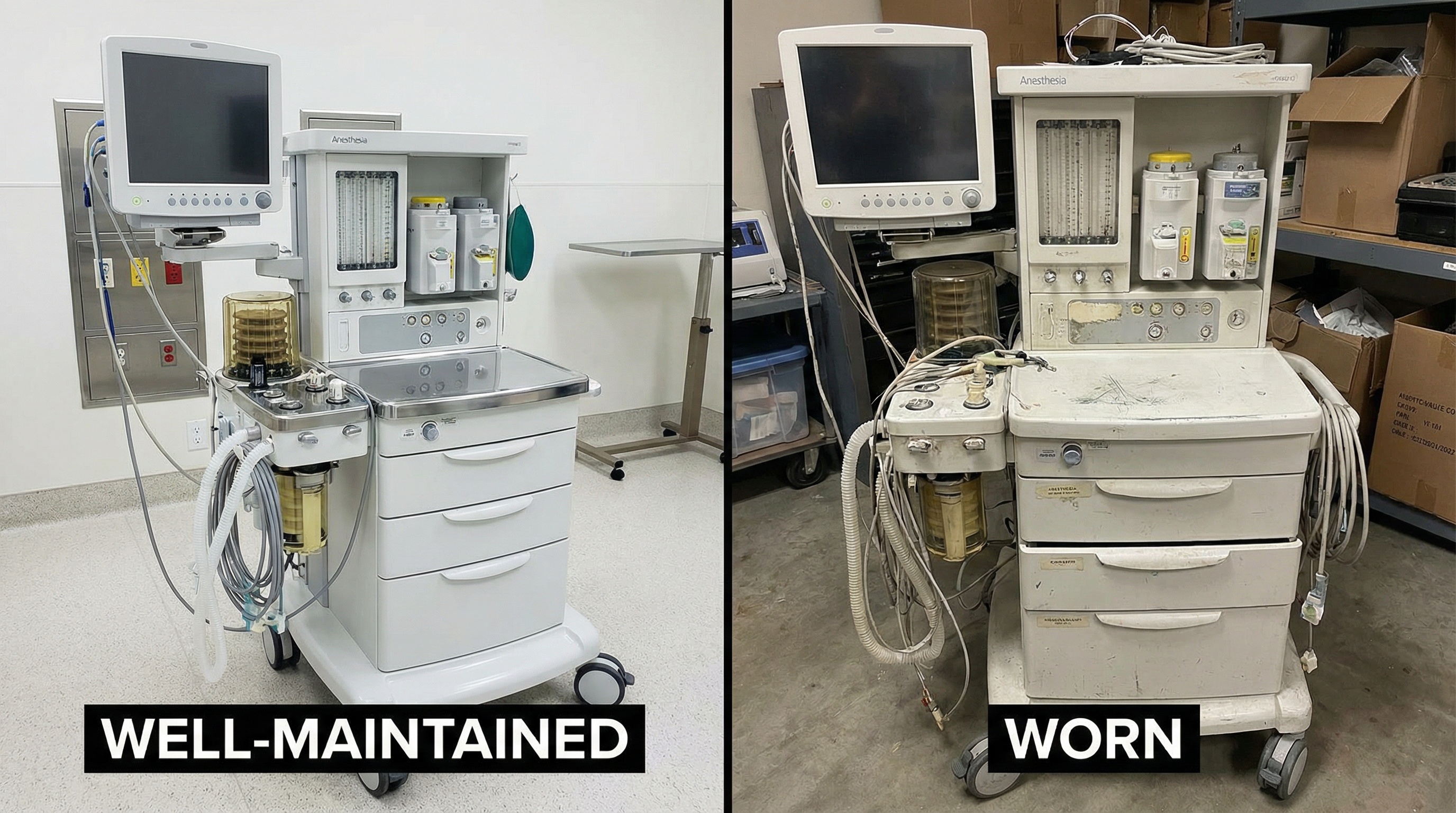comparison of well-maintained vs worn medical equipment