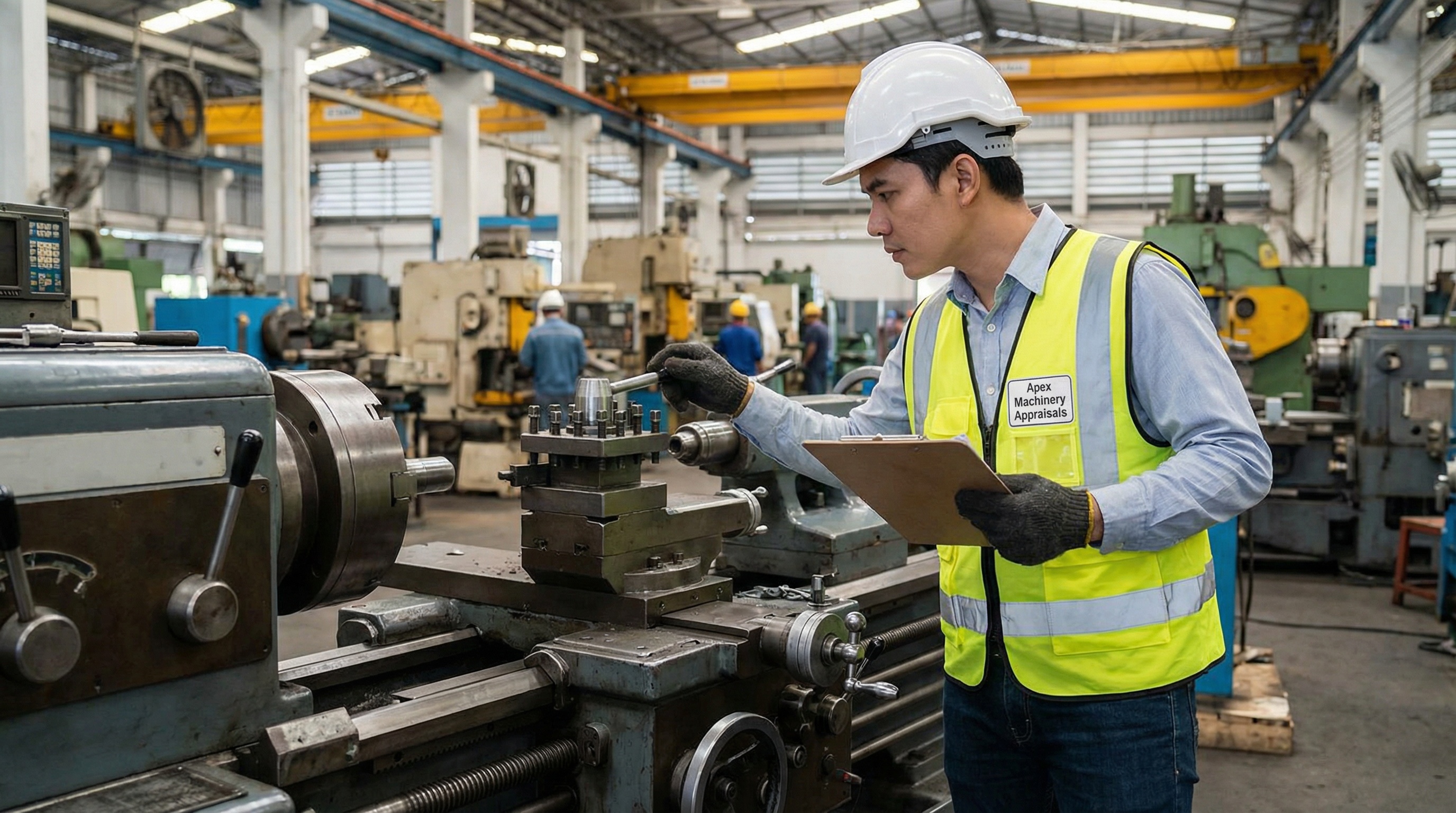 business equipment machinery appraisal professional examining industrial equipment