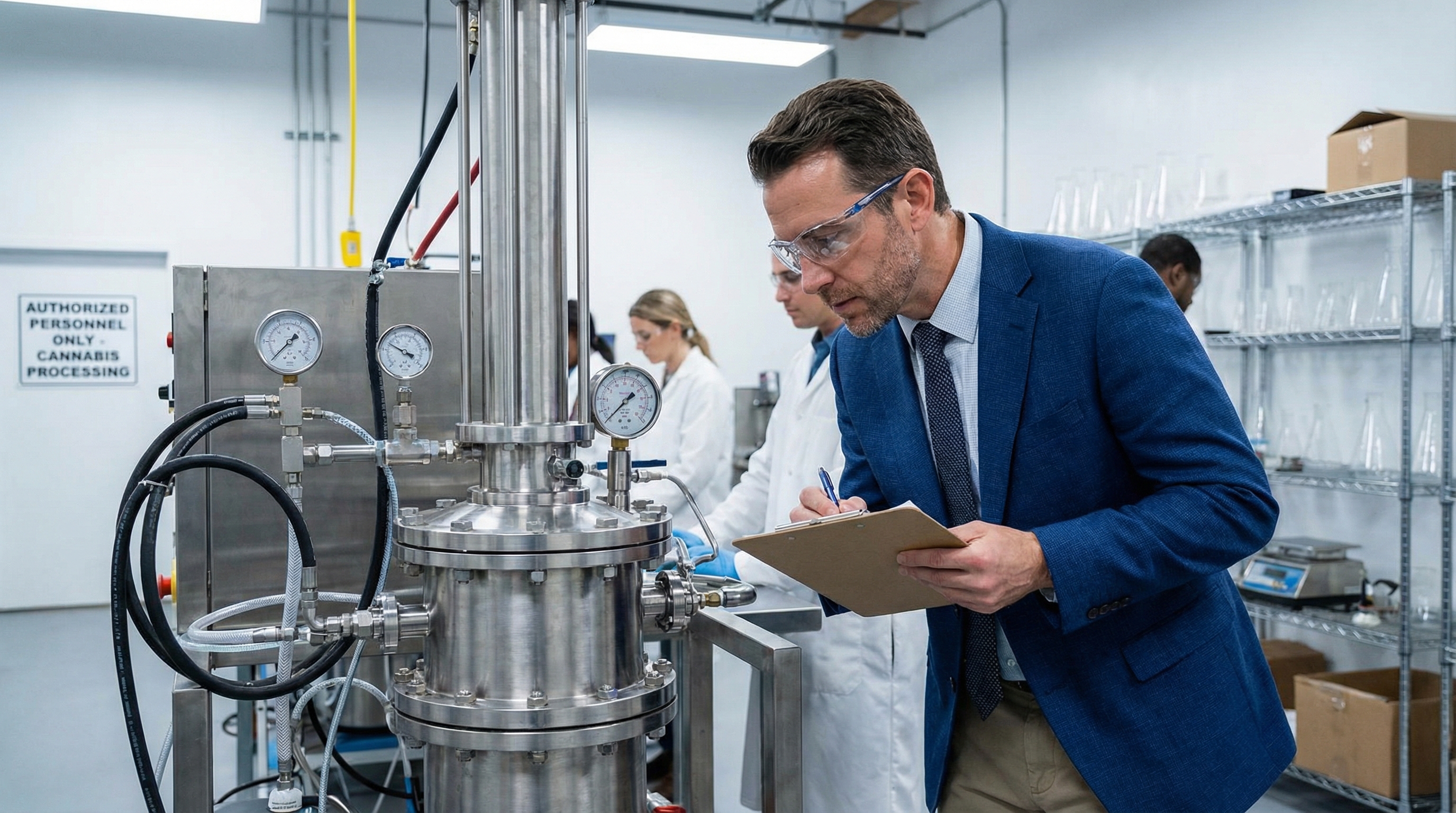 professional-appraiser-examining-cannabis-extraction-equipment-with-clipboard