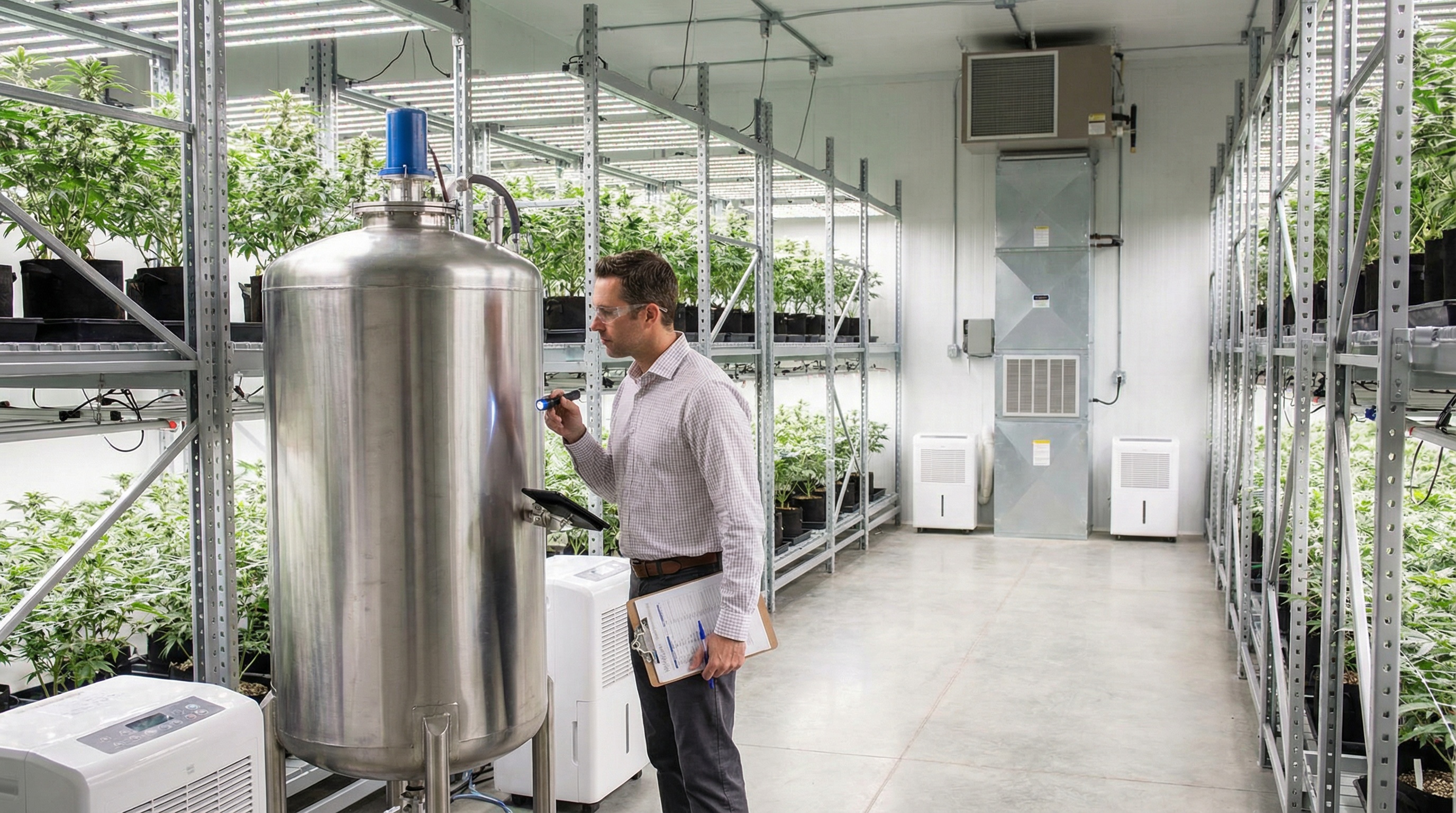 Cannabis equipment appraisal inspection process with professional appraiser examining equipment