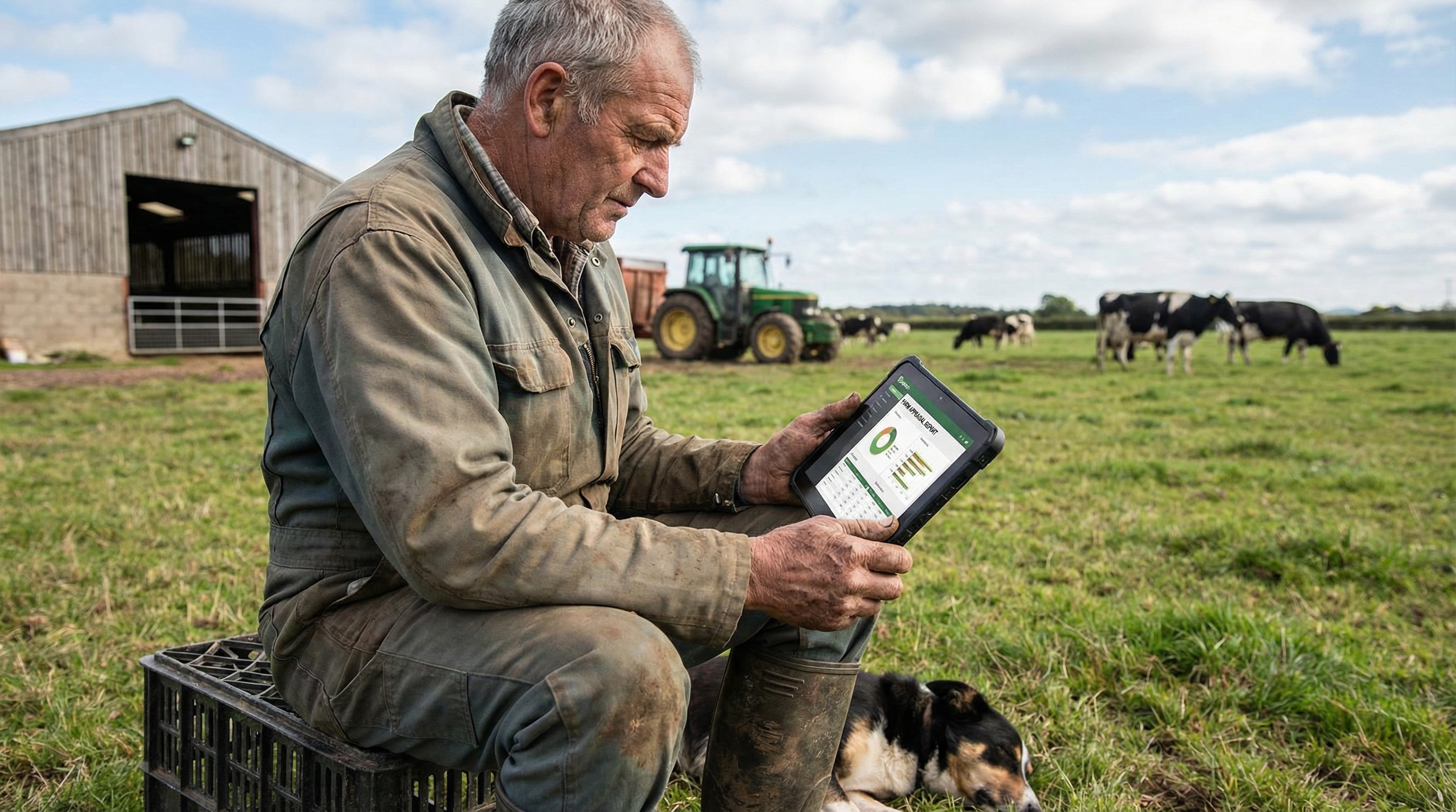Farmer reviewing digital appraisal report on tablet