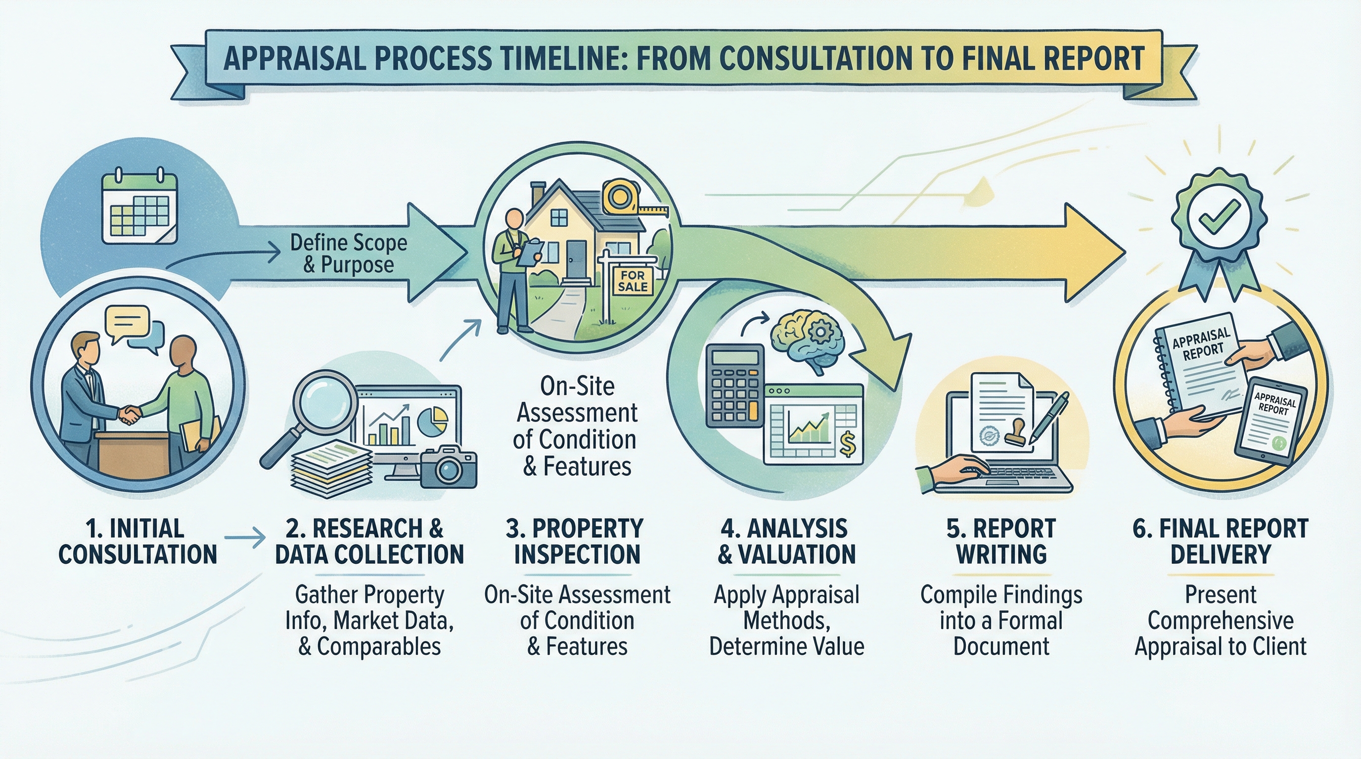 timeline graphic showing appraisal process steps from consultation to final report