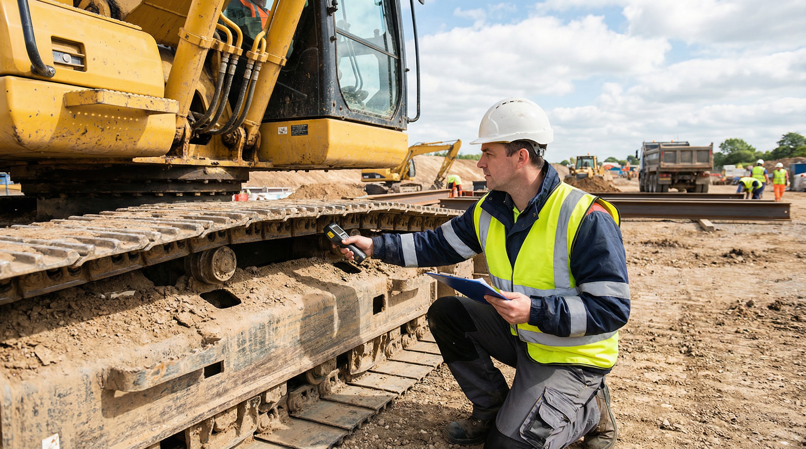 Construction equipment being appraised on job site
