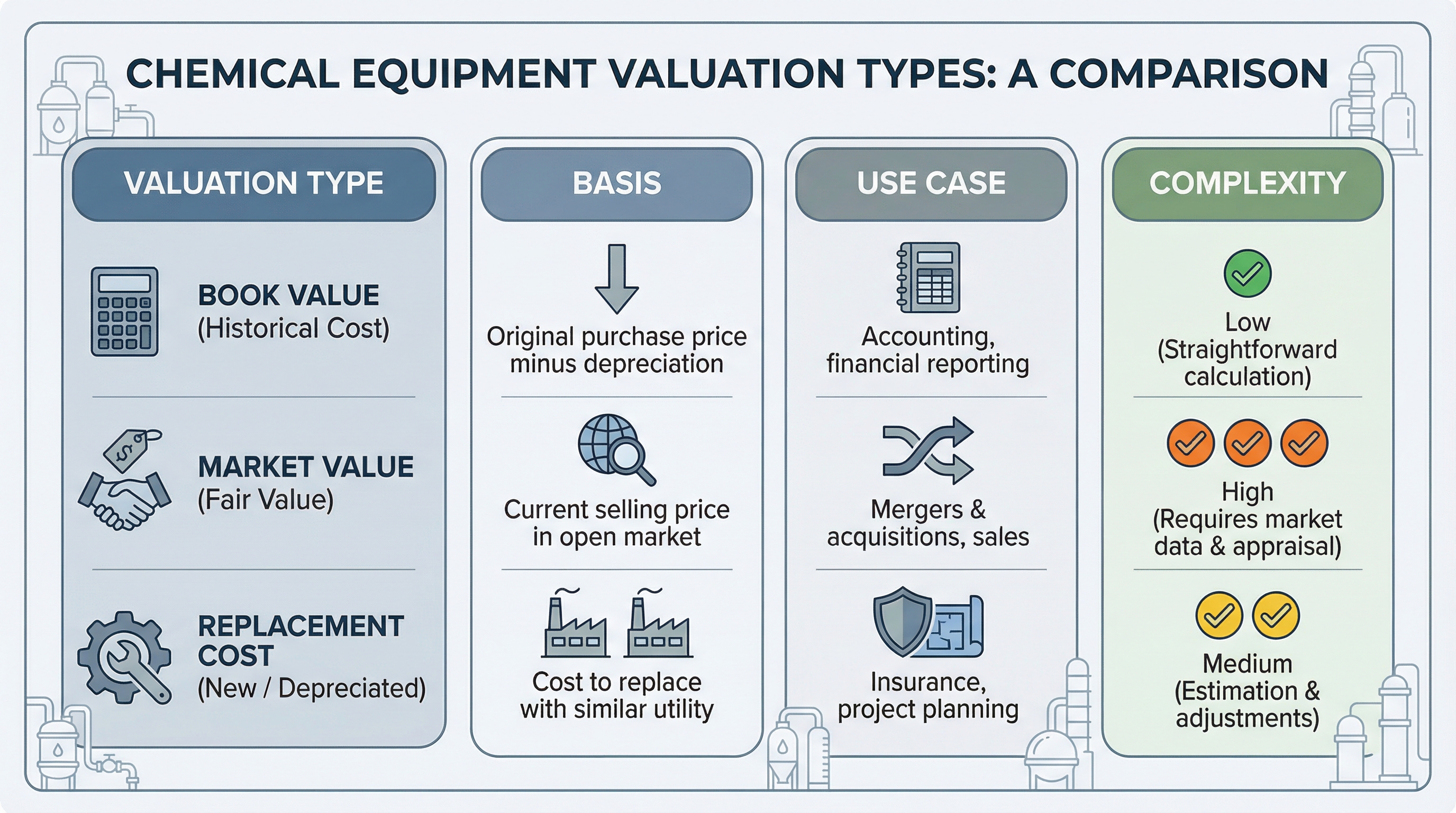 Chemical equipment valuation types comparison chart