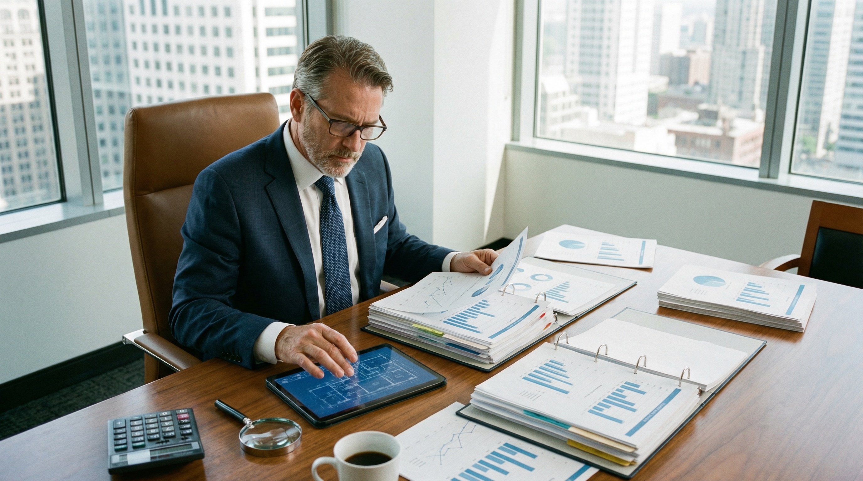 Appraiser reviewing cannabis equipment financial documents