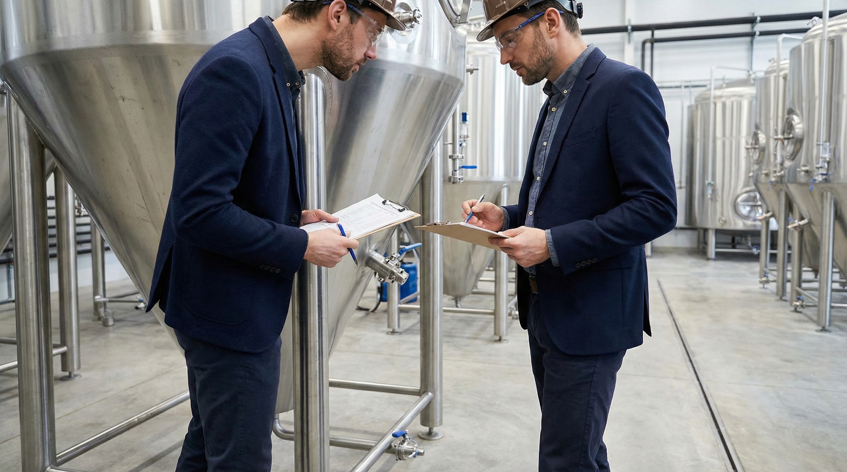 Professional appraiser inspecting brewery equipment