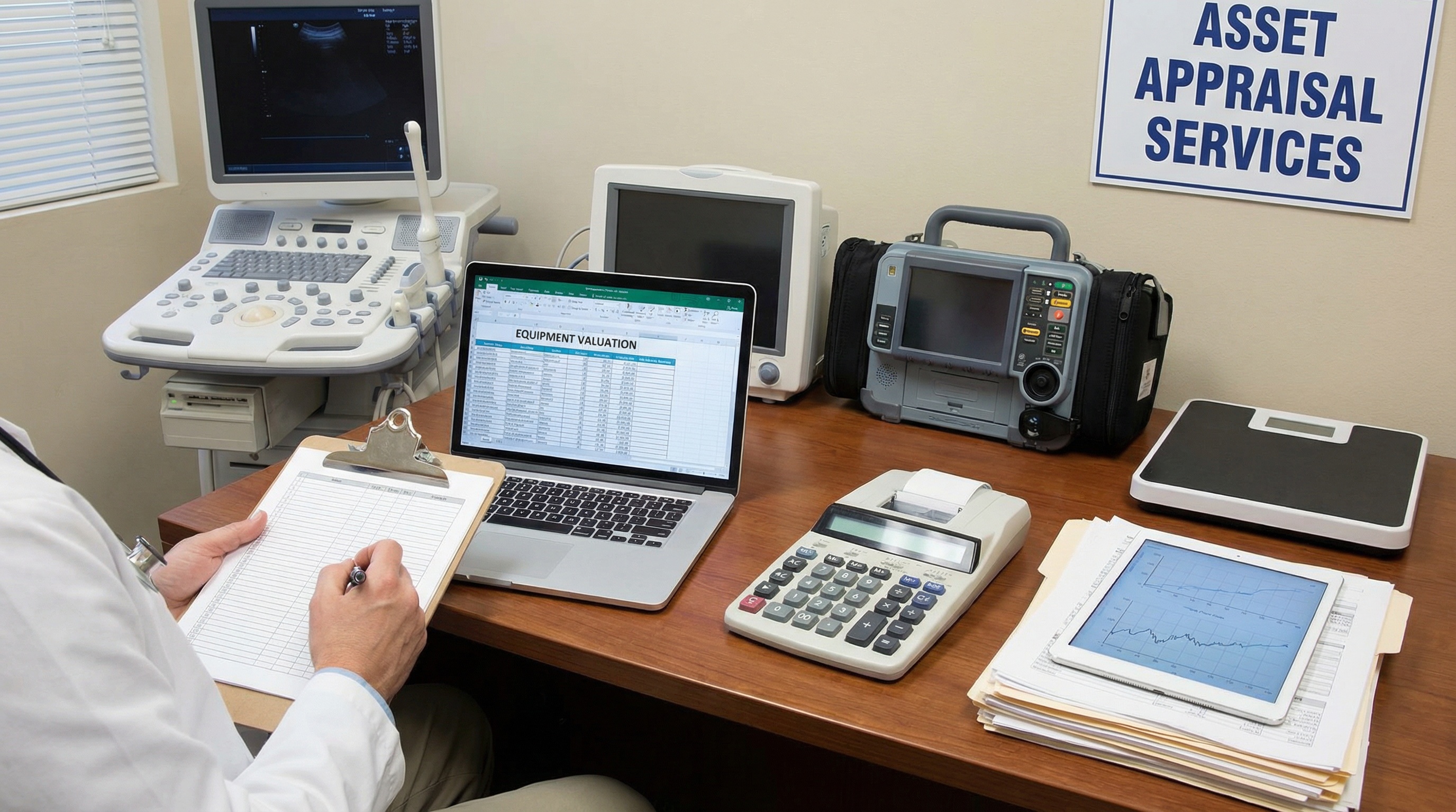 medical equipment valuation process showing various medical devices and calculator