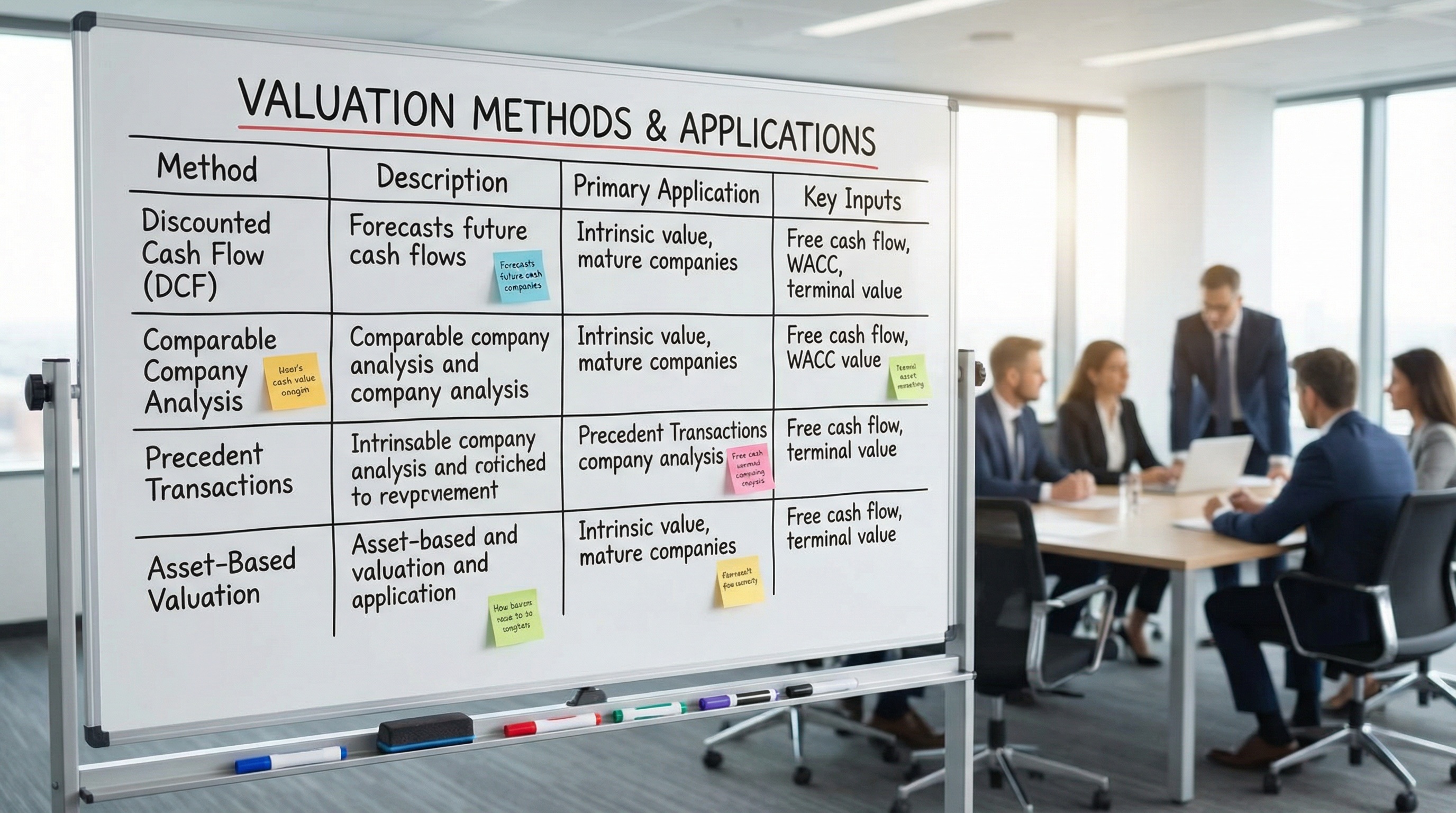 comparison chart showing different valuation methods and their applications