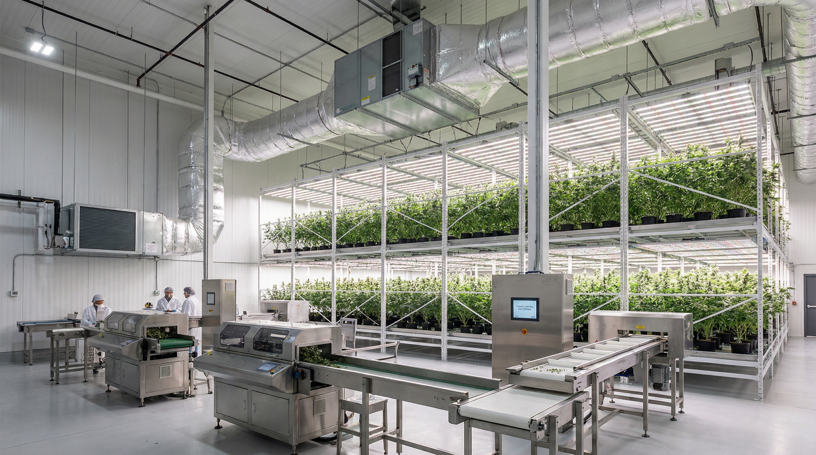 Cannabis cultivation equipment including grow lights, HVAC systems, and processing machinery