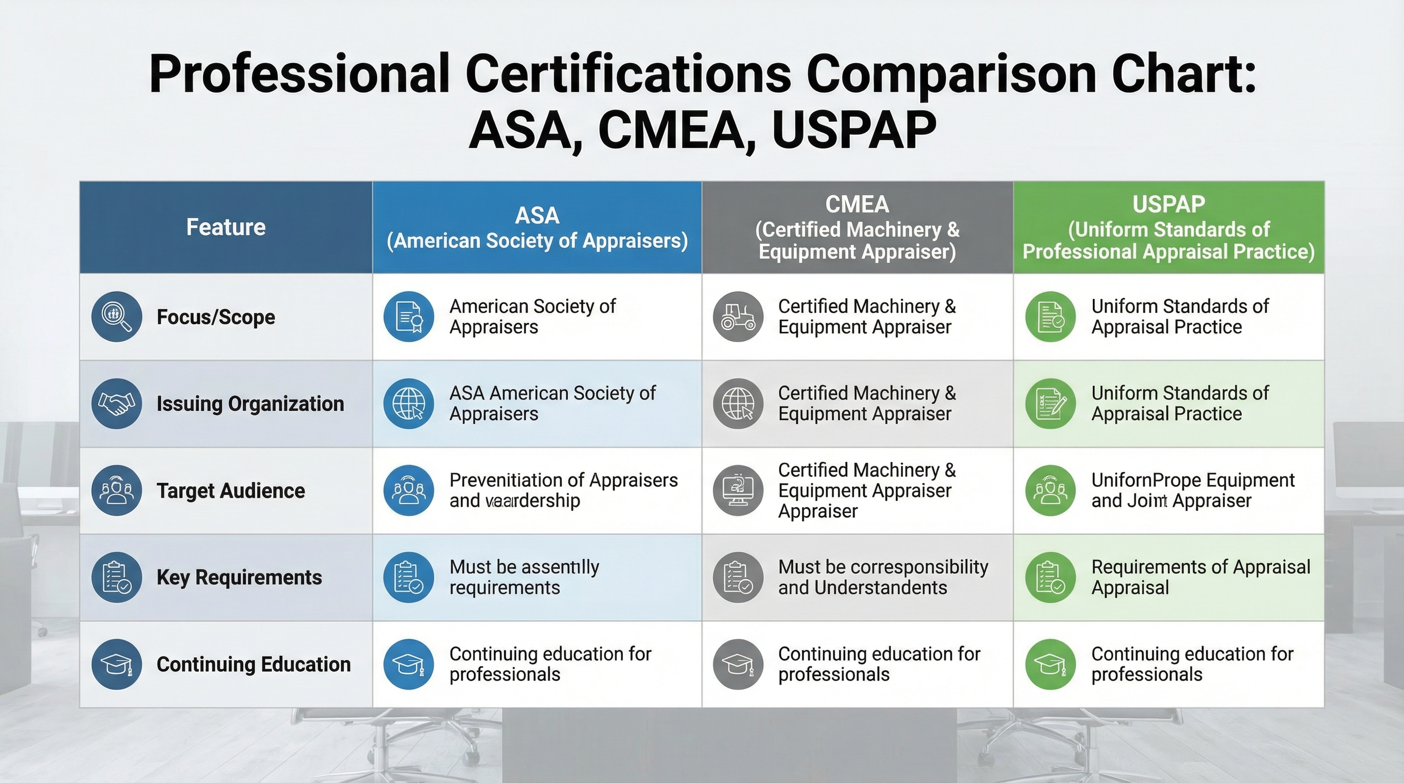 Professional Certifications Comparison Chart Asa Cmea Uspap