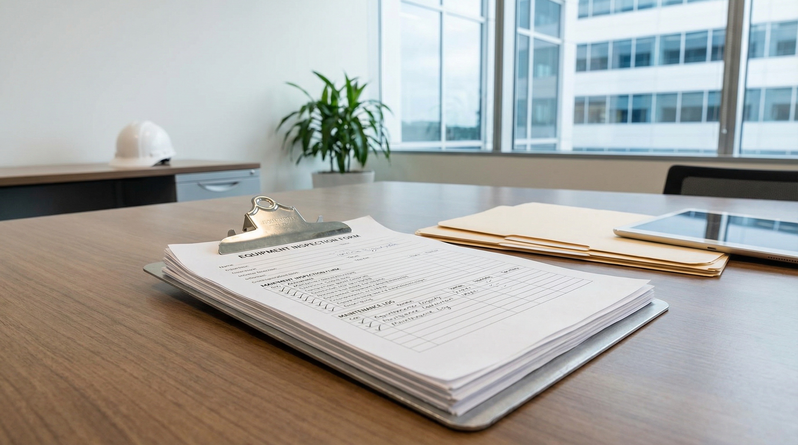 Organized maintenance records and documents on clipboard