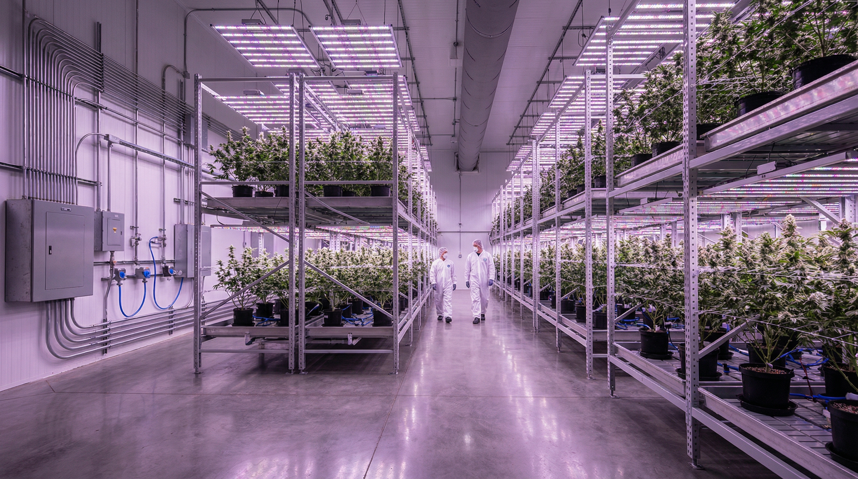 Modern cannabis cultivation facility with professional growing equipment
