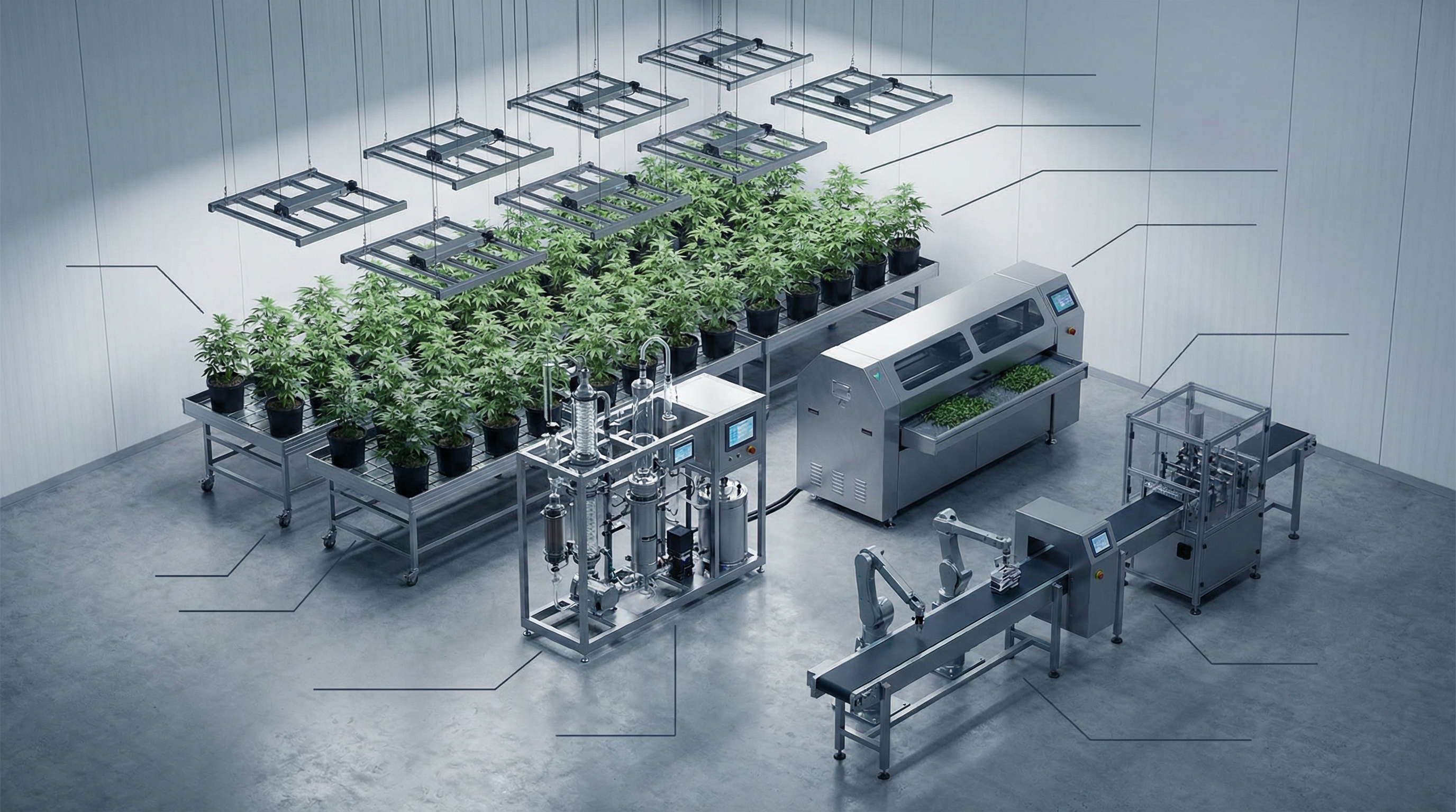 Cannabis equipment appraisal process overview showing cultivation, extraction, and processing equipment