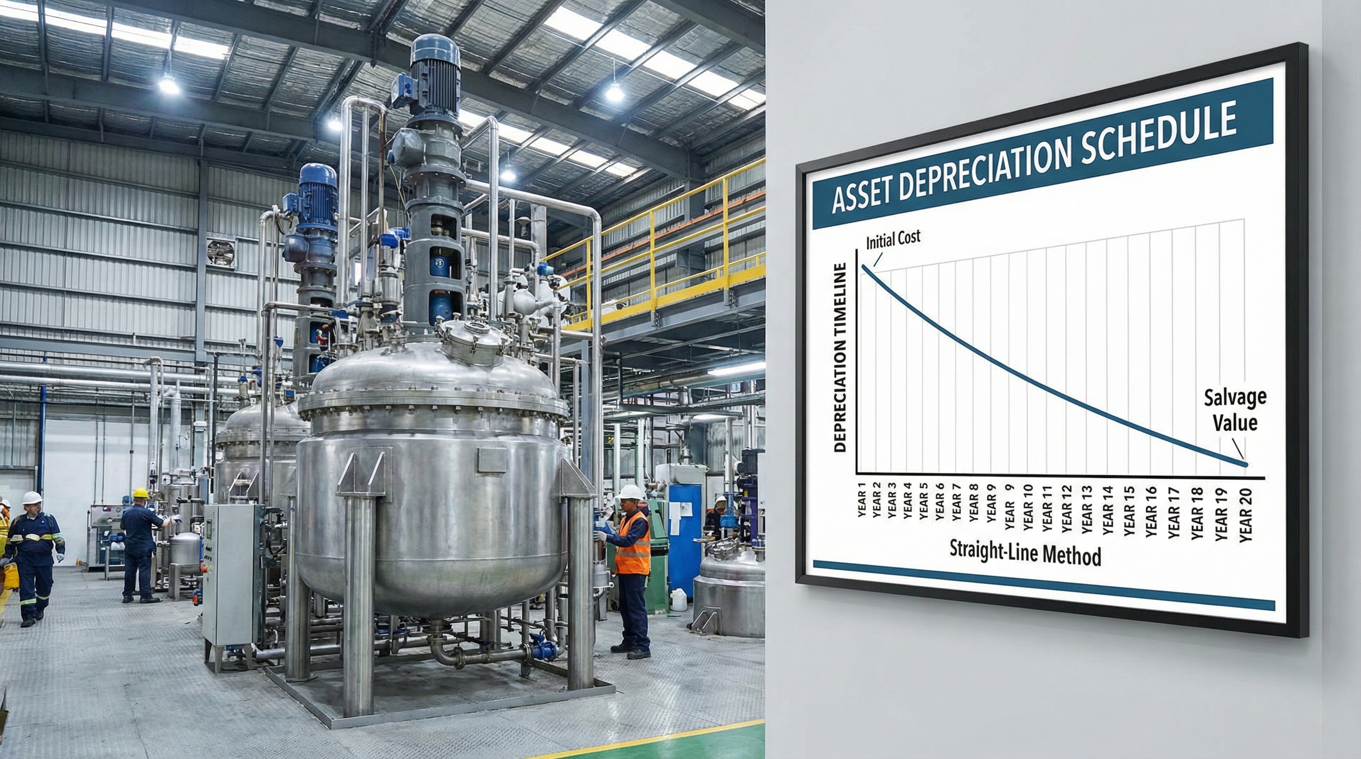 industrial chemical reactor with depreciation timeline chart
