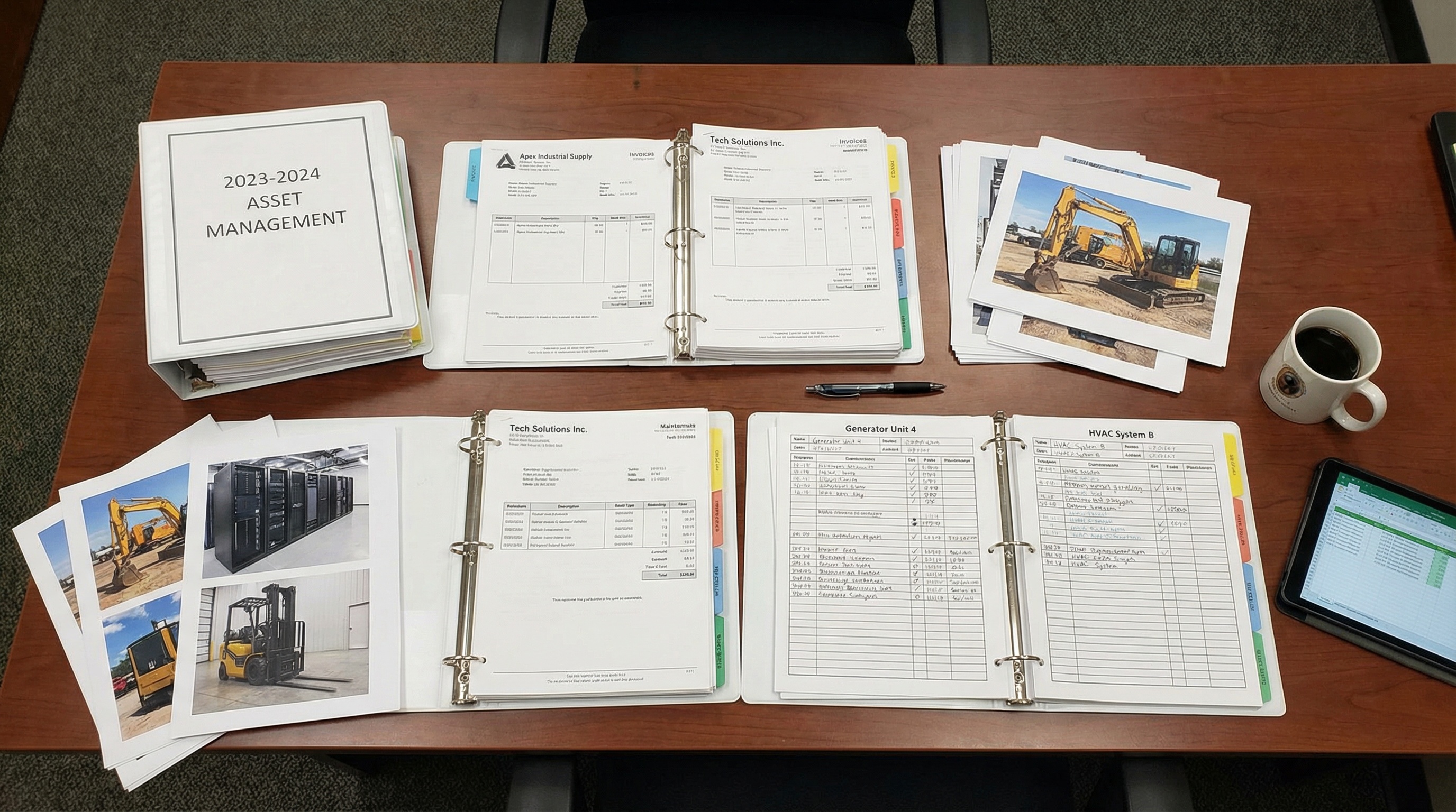 Organized documentation and photos prepared for an antique furniture appraisal