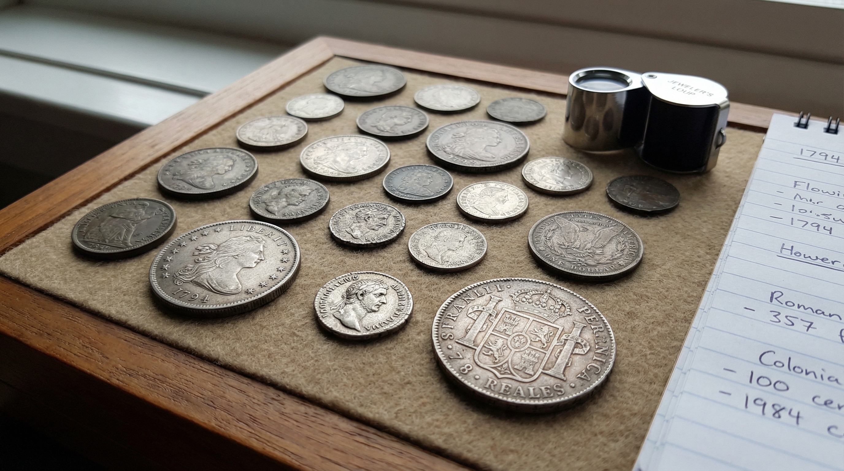 numismatic coins appraisal collection with various rare coins