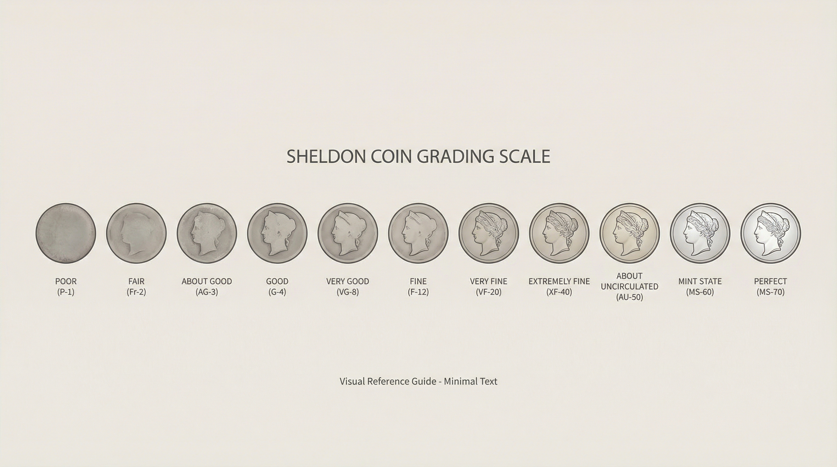 Sheldon coin grading scale chart showing different grade examples
