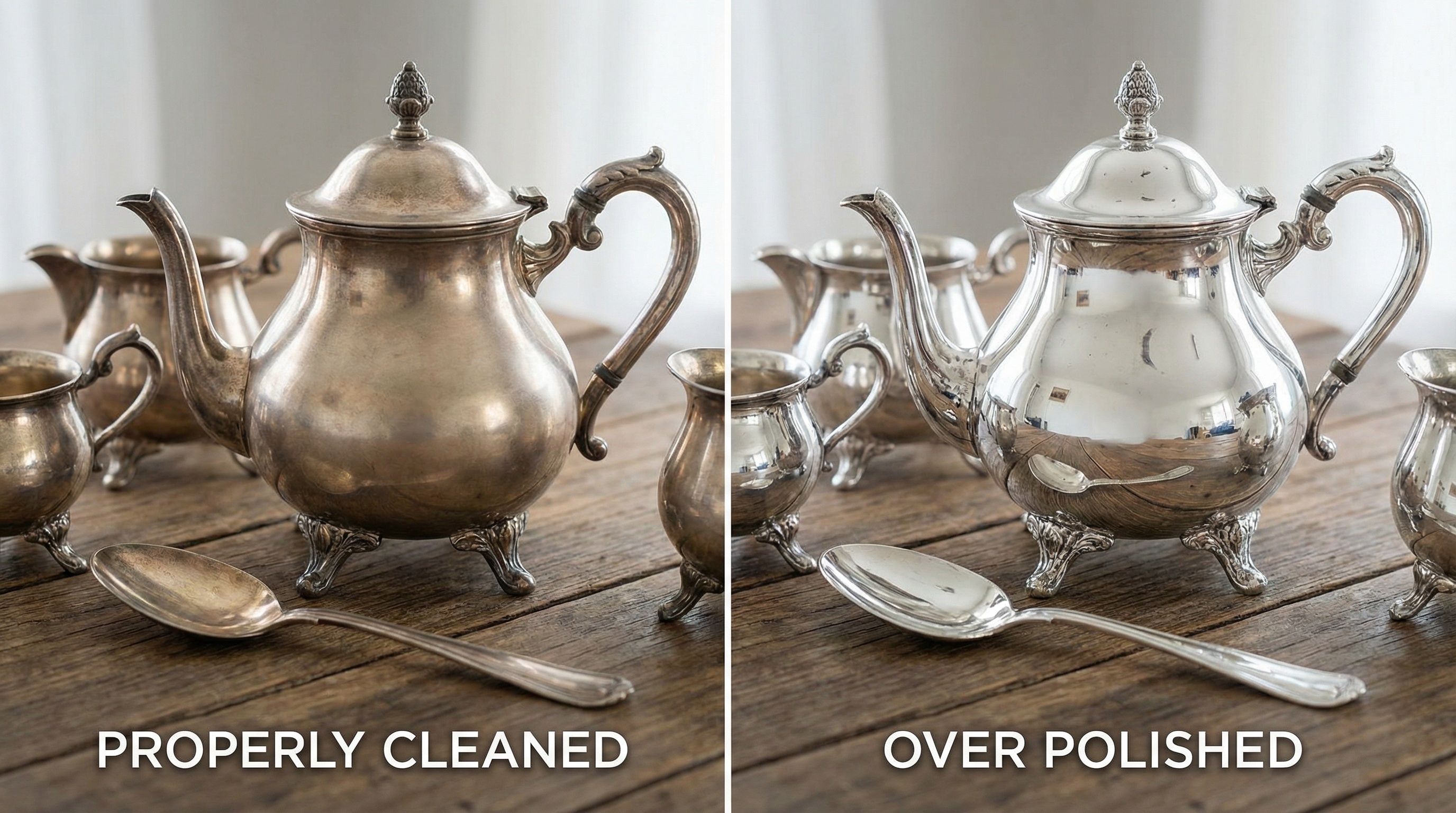 Comparison Of Properly Cleaned Vs Over Polished Antique Silver