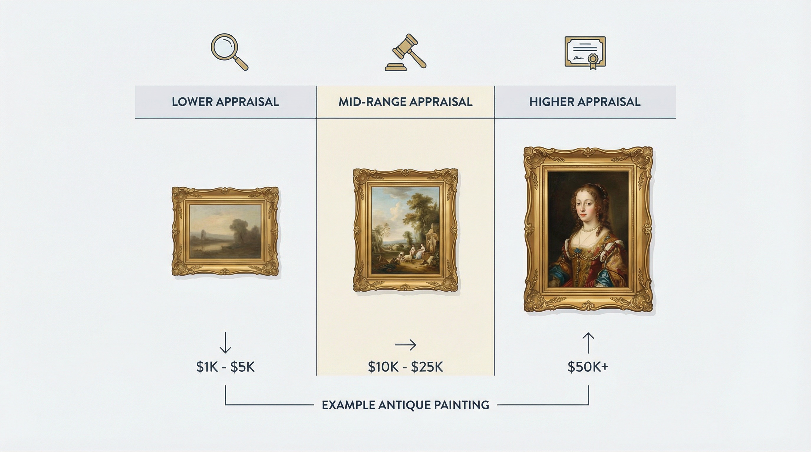 Comparison chart showing different appraisal values with example artwork