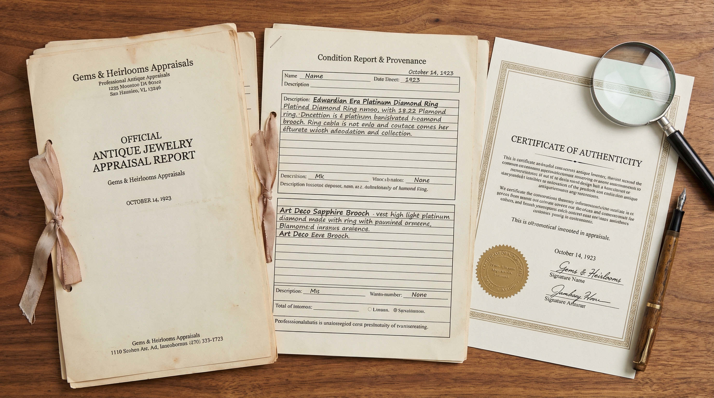 Professional antique jewelry appraisal report sample pages