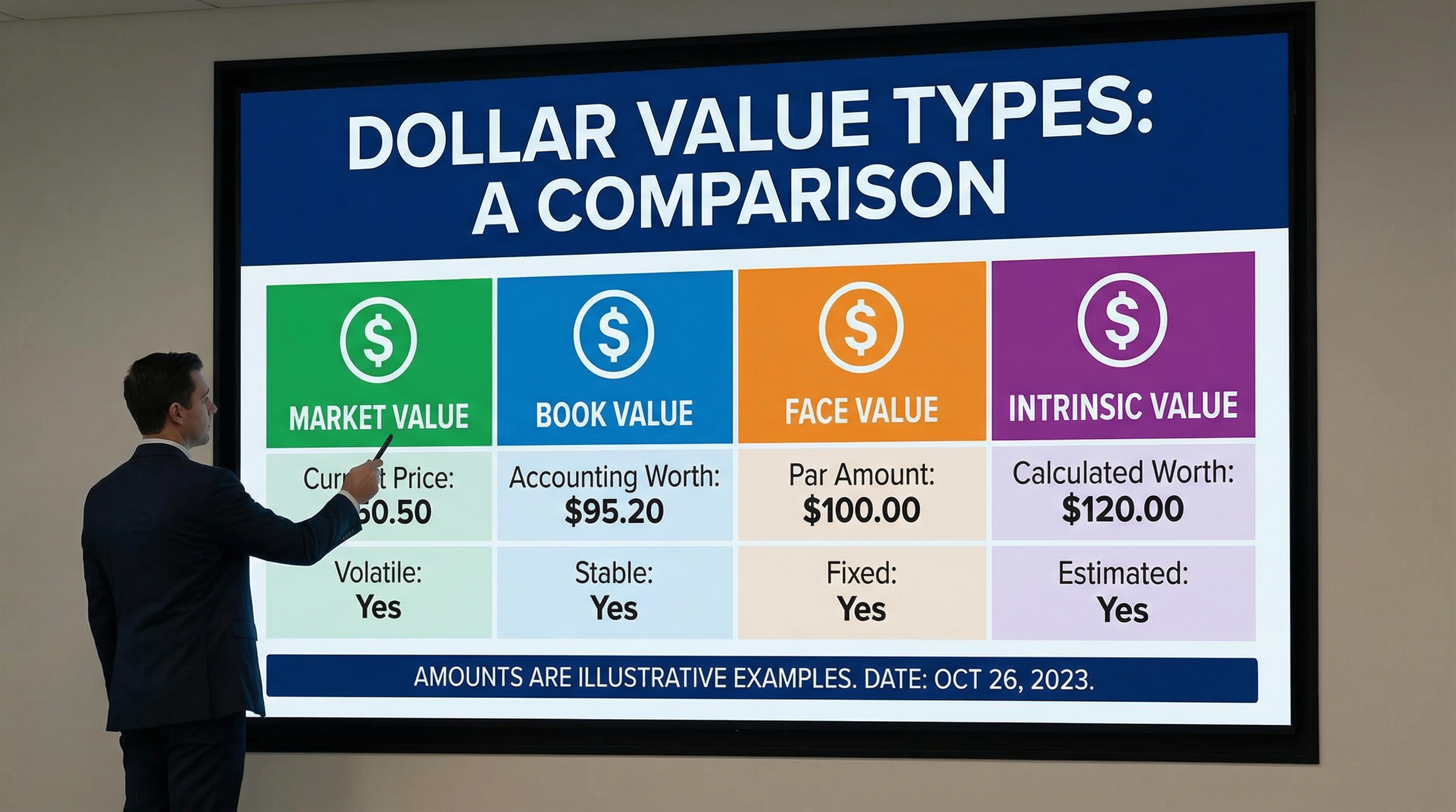 Comparison chart showing different value types with dollar amounts